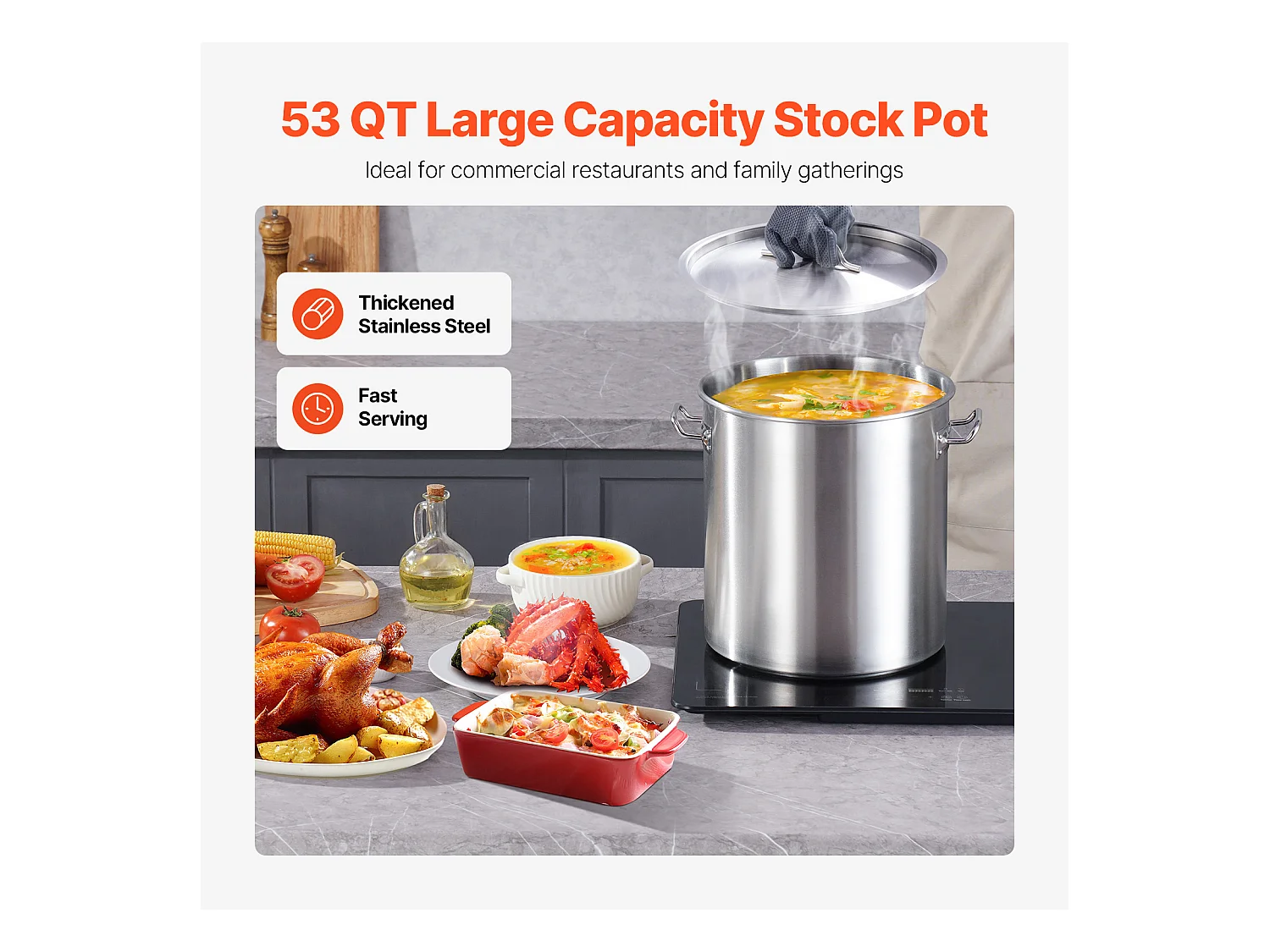 Edelstahlkochtopf SucceBuy, 50,1 l, mit Deckel und Griff