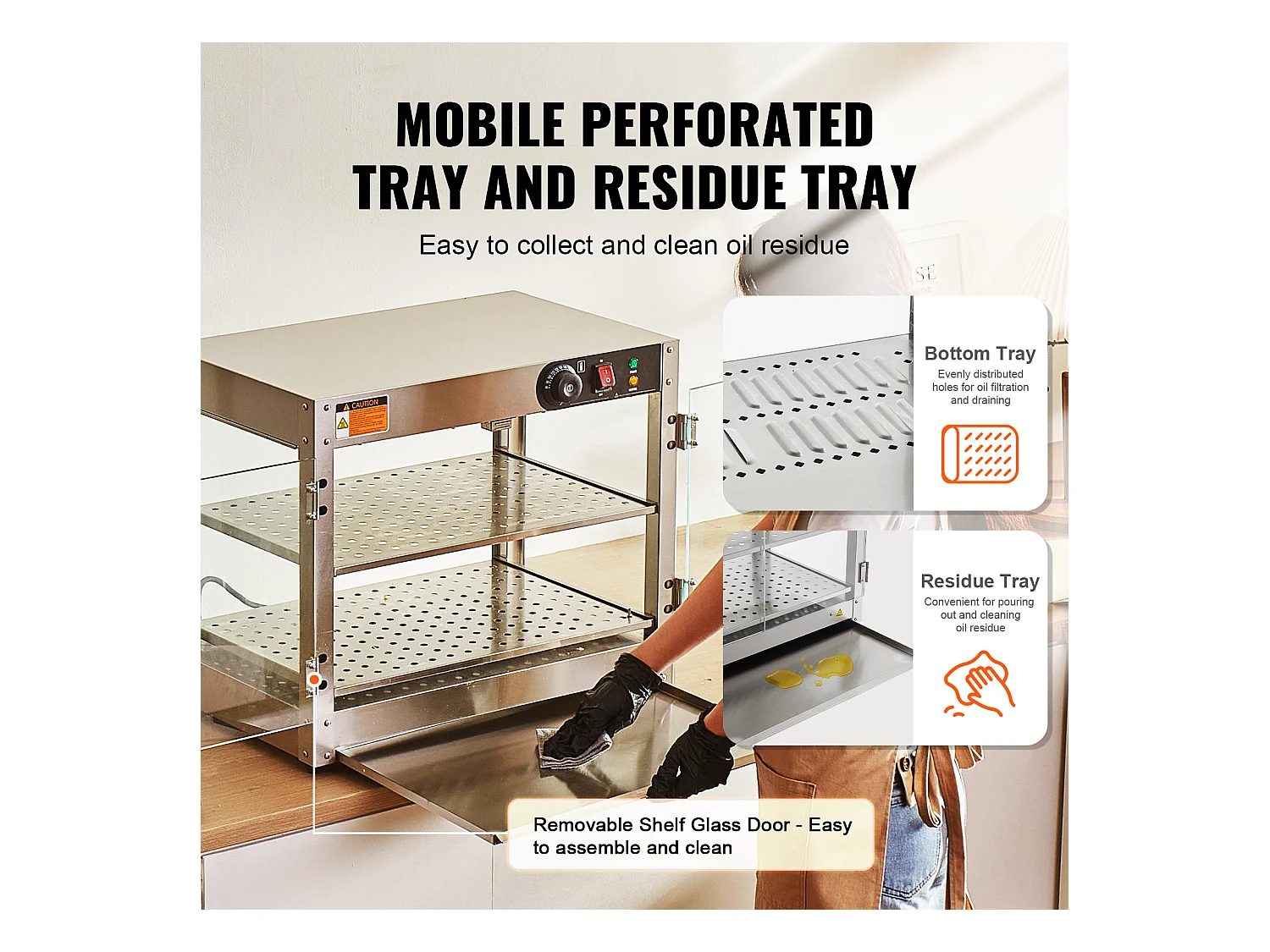 Vitrine Chauffante SucceBuy Commercial à 2 Niveaux avec Éclairage pour Pizza, Contrôle de la Température de 30 ℃ à 85 ℃