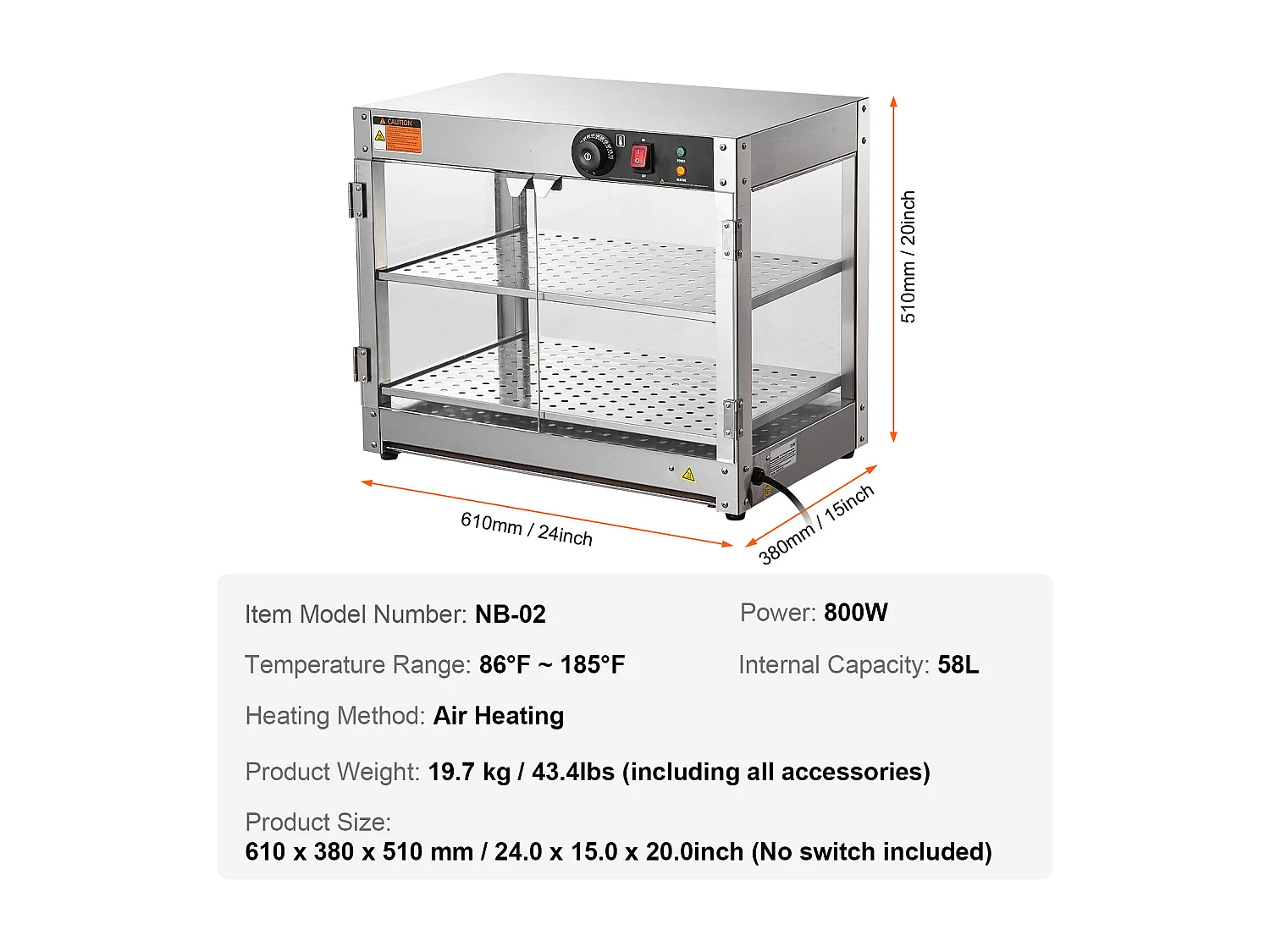 Vitrine Chauffante SucceBuy Commercial à 2 Niveaux avec Éclairage pour Pizza, Contrôle de la Température de 30 ℃ à 85 ℃