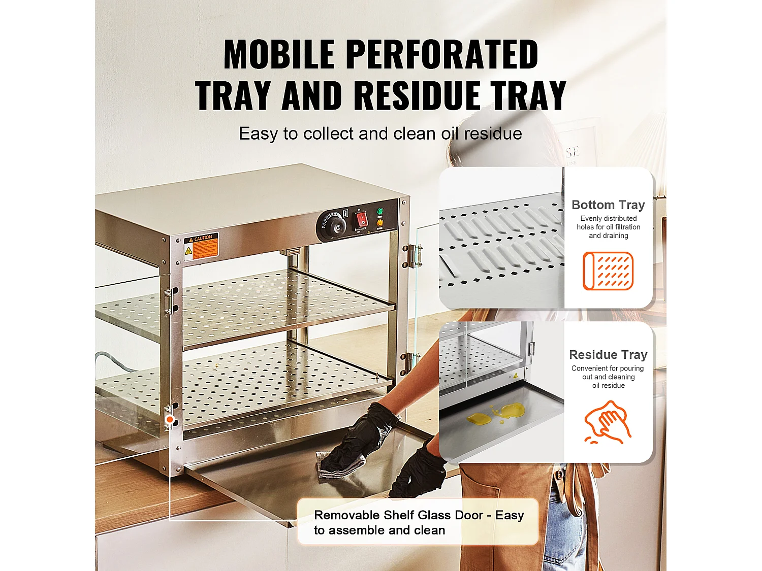 Vitrine Chauffante SucceBuy Commercial à 2 Niveaux avec Éclairage pour Pizza, Contrôle de la Température de 30 ℃ à 85 ℃