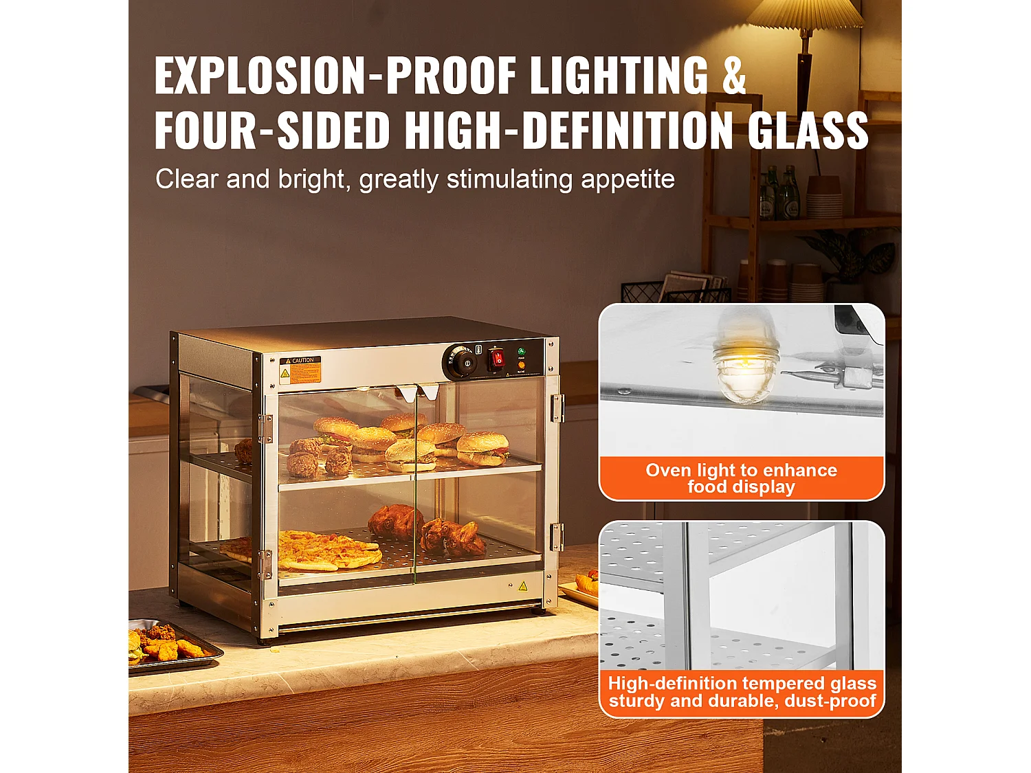 Vitrine Chauffante SucceBuy Commercial à 2 Niveaux avec Éclairage pour Pizza, Contrôle de la Température de 30 ℃ à 85 ℃