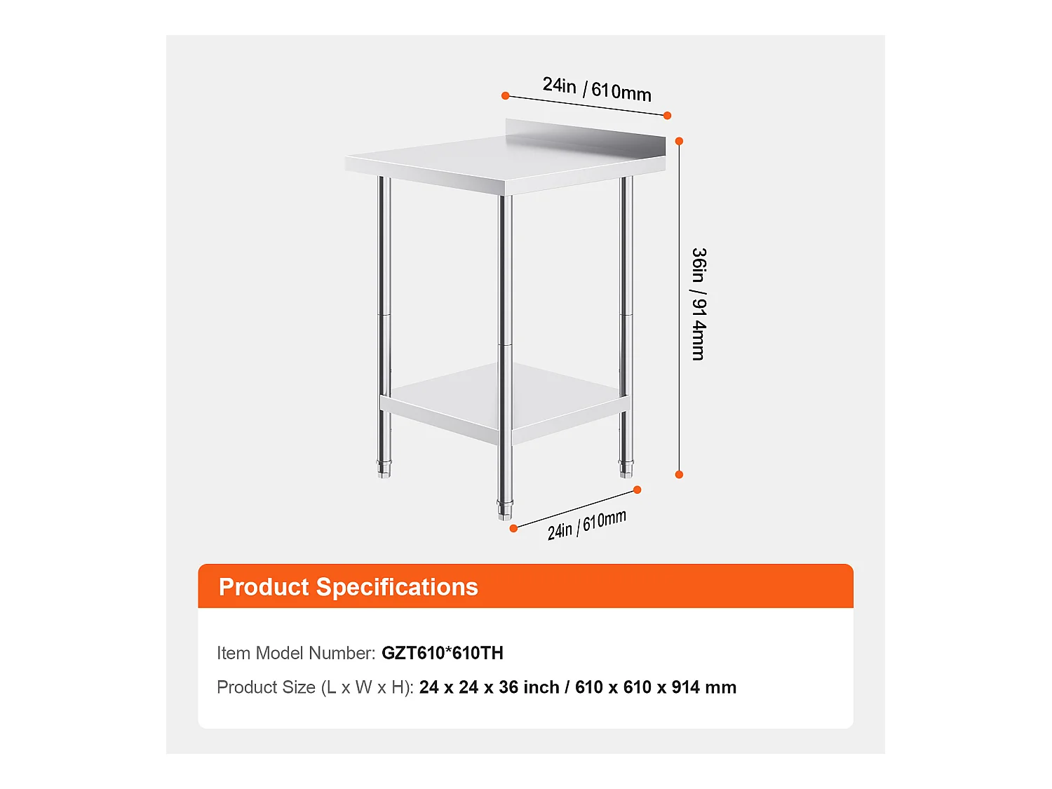 Arbeitstisch SucceBuy Edelstahl-Arbeitstisch (60,96 x 60,96 cm), Gewerblicher Zubereitungstisch