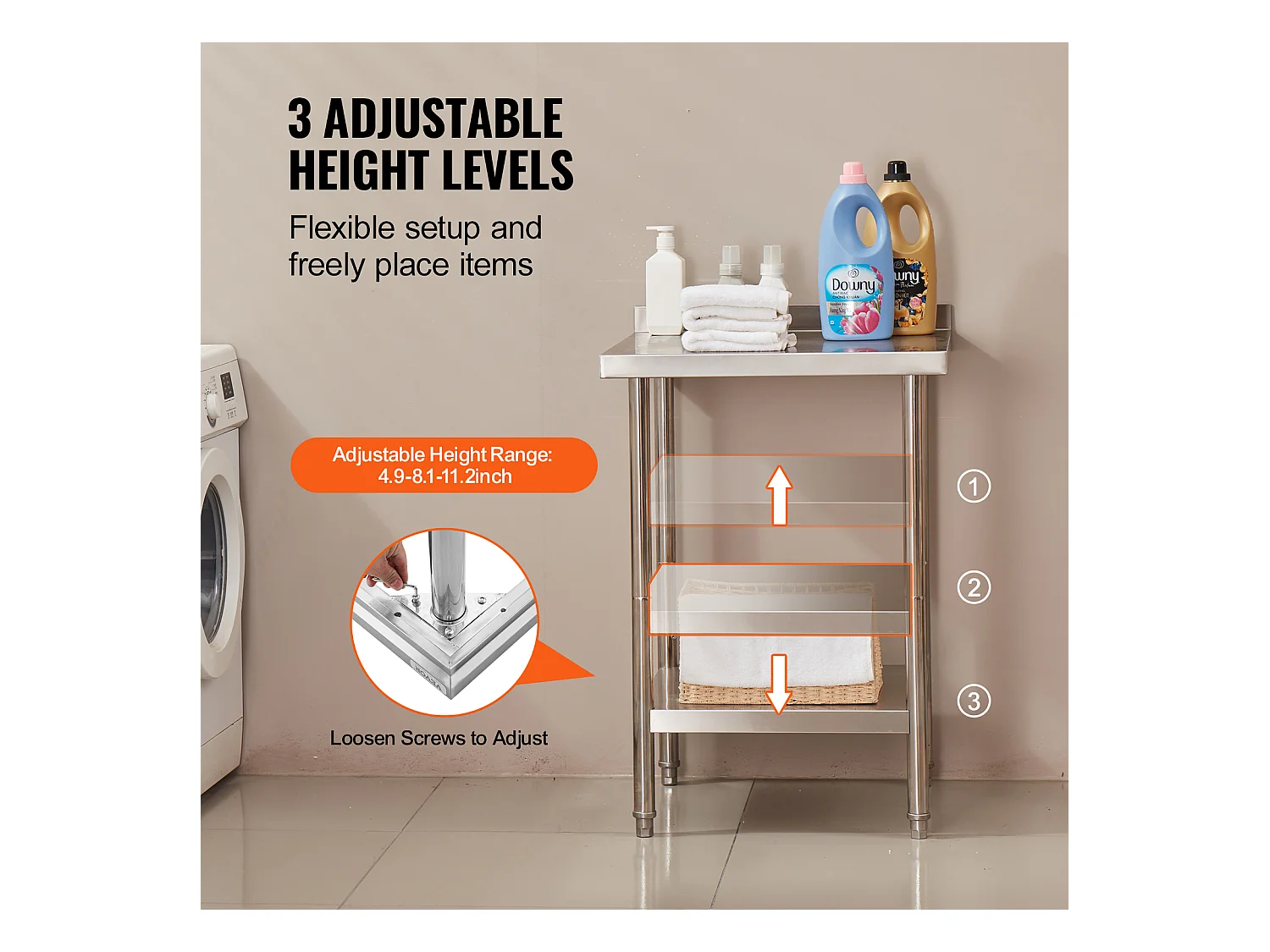 Arbeitstisch SucceBuy Edelstahl-Arbeitstisch (60,96 x 60,96 cm), Gewerblicher Zubereitungstisch