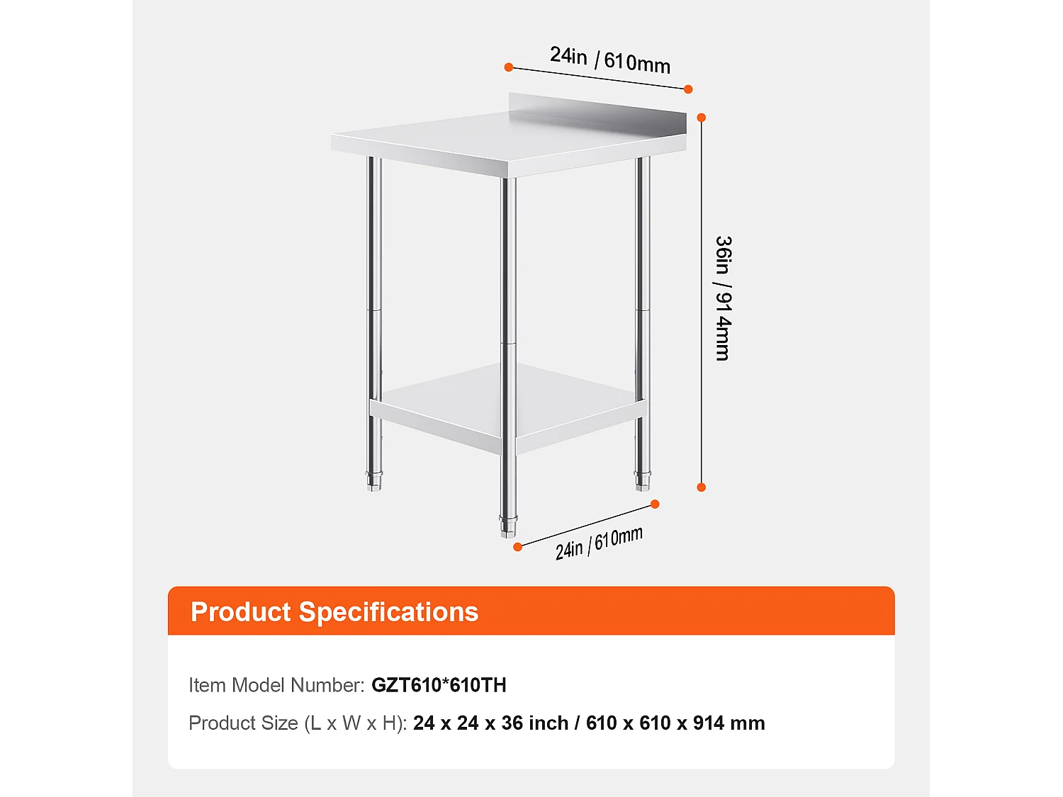 Table de Travail SucceBuy Table de Travail en Acier Inoxydable 60.96 x 60.96 cm Table de Préparation des Aliments pour Cuisine Commerciale