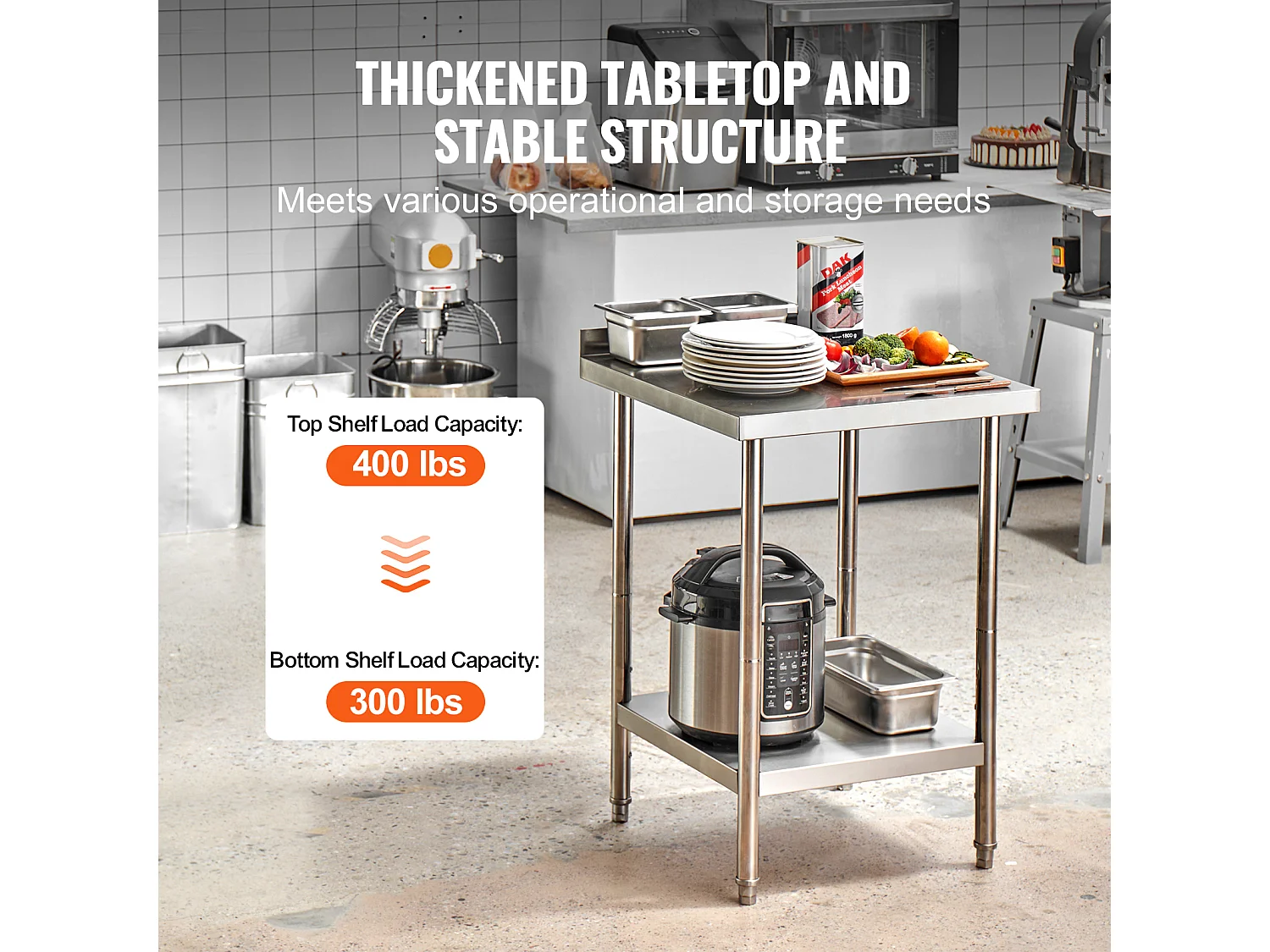 Table de Travail SucceBuy Table de Travail en Acier Inoxydable 60.96 x 60.96 cm Table de Préparation des Aliments pour Cuisine Commerciale