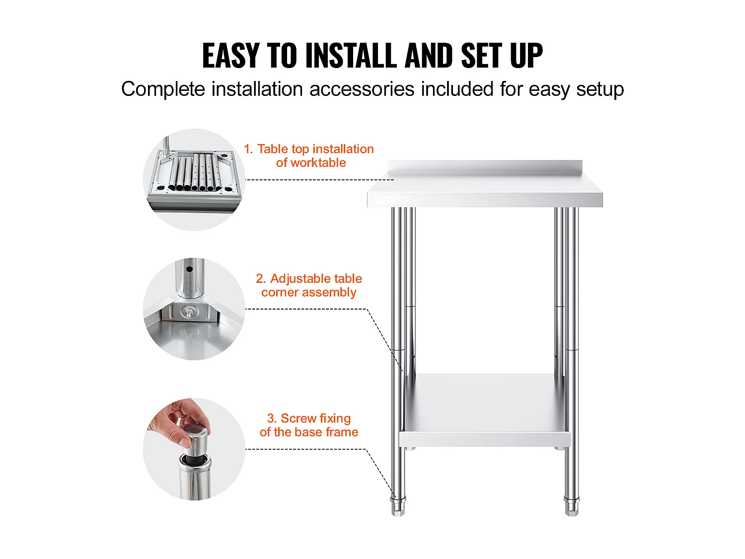 Table de Travail SucceBuy Table de Travail en Acier Inoxydable 60.96 x 60.96 cm Table de Préparation des Aliments pour Cuisine Commerciale