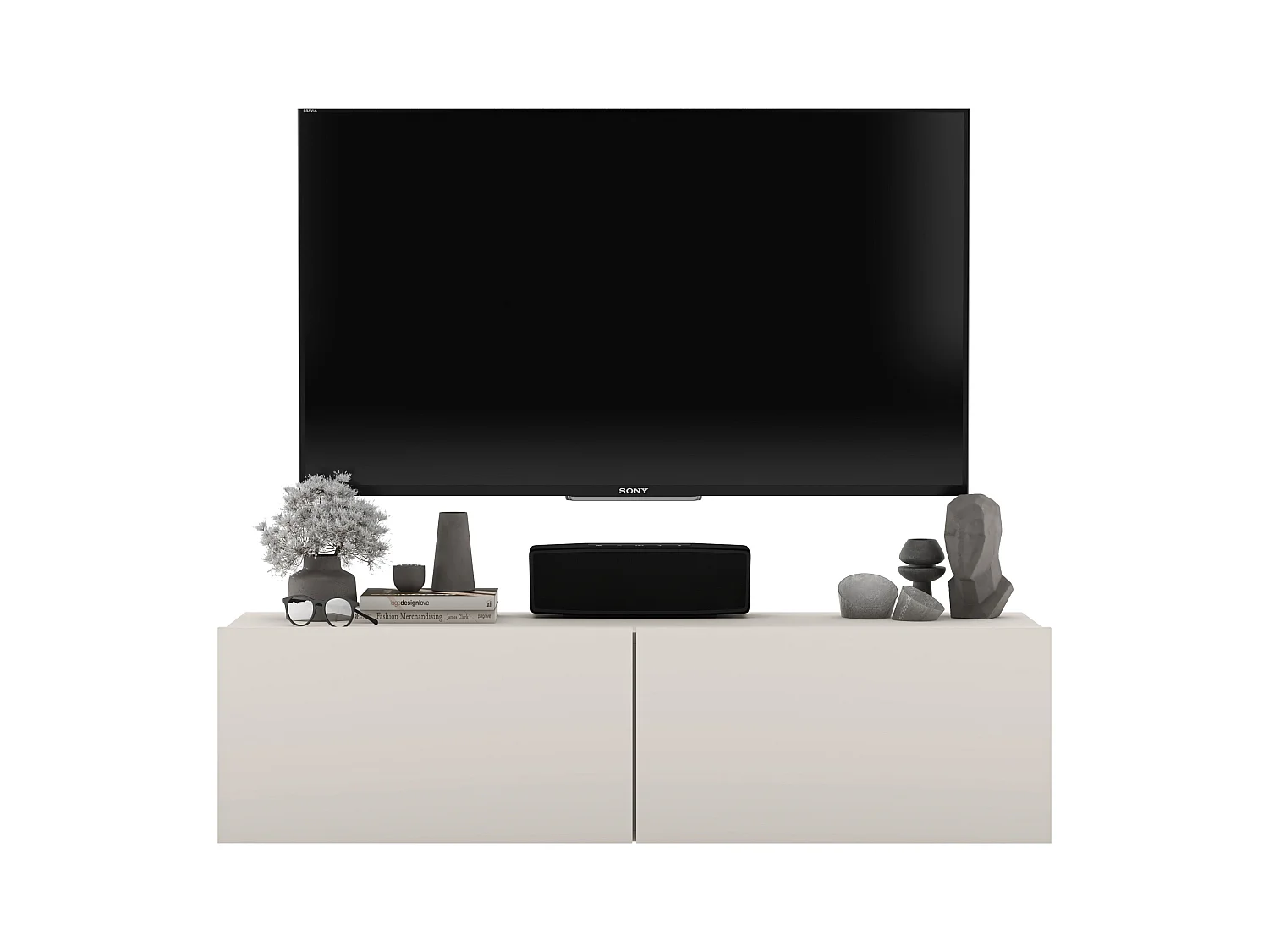 Meuble TV suspendu avec 2 portes - corps Cachemire mat, façades Cachemire mat - 120 cm