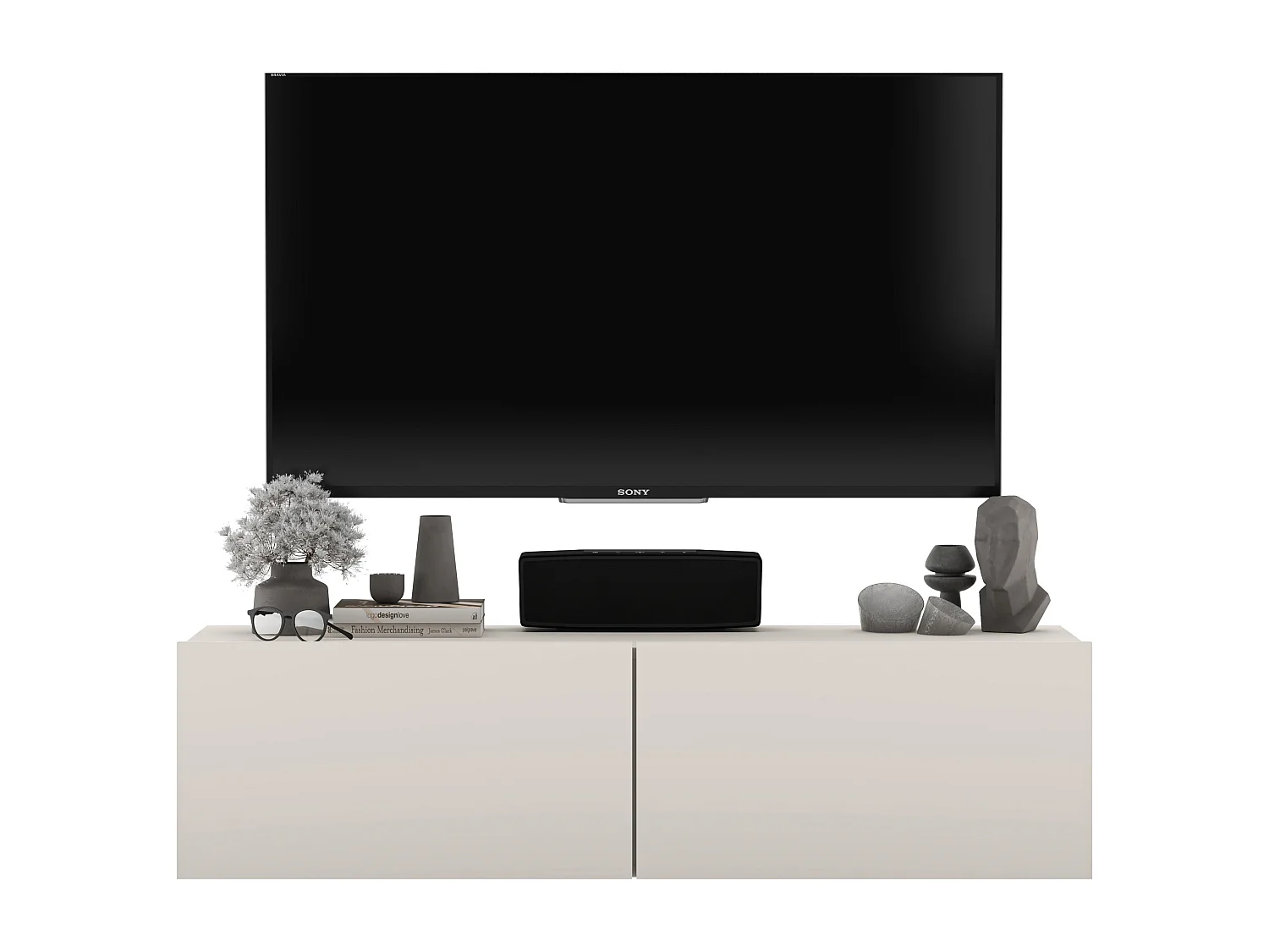 Meuble TV suspendu avec 2 portes - corps Cachemire mat, façades Cachemire mat - 120 cm