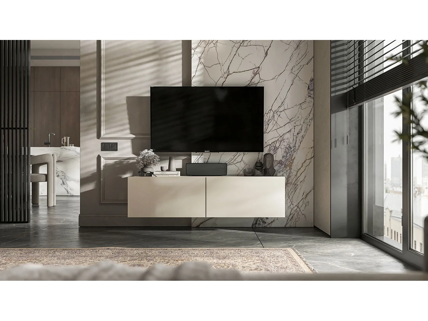 Móvel de TV suspenso com 2 portas - корпус caxemira mate, frentes caxemira mate - 120 cm