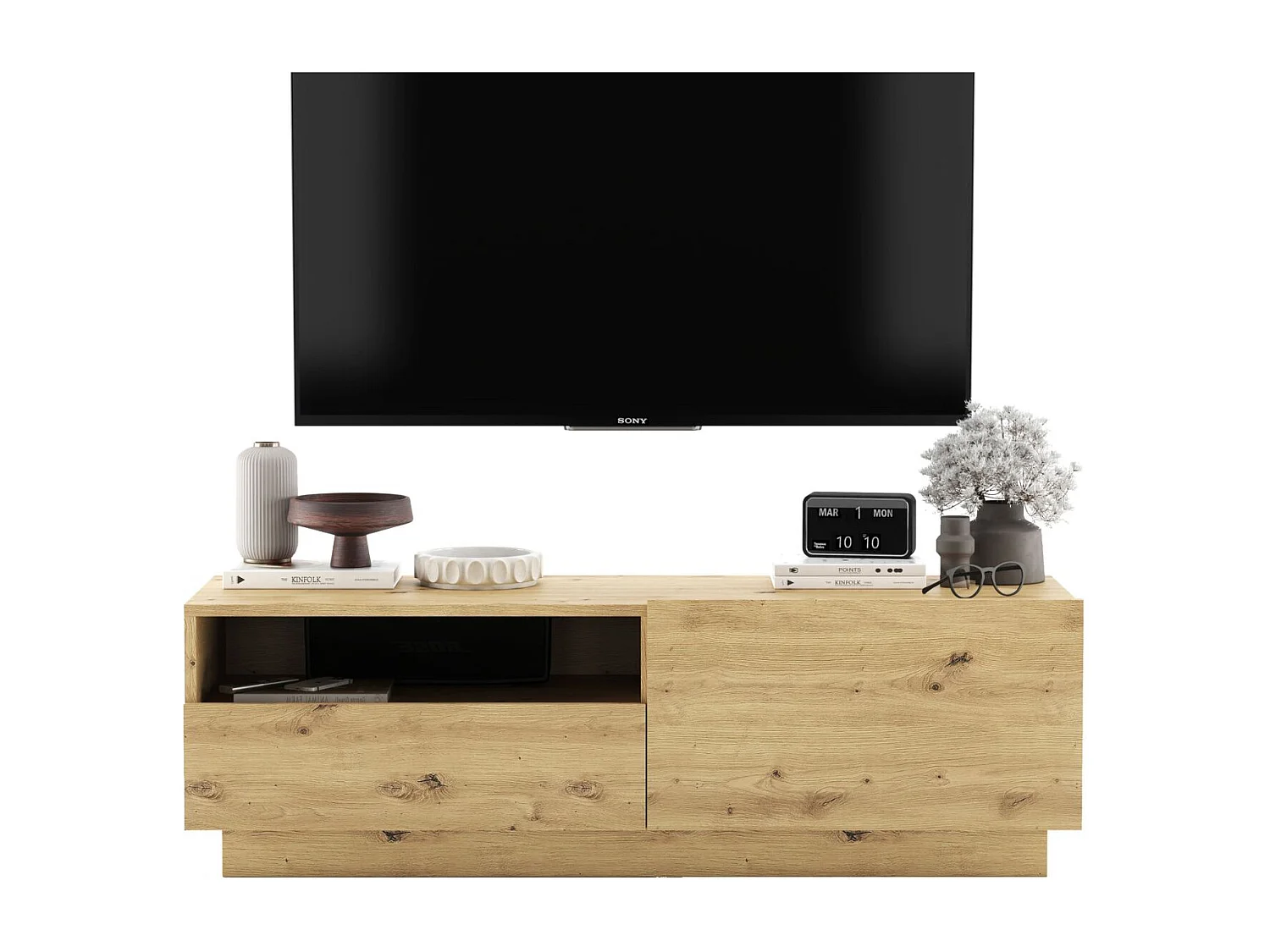 TV-meubel met 1 deur en open vak, lade - корпус artisan eiken mat, fronten artisan eiken mat - 120 cm, op sokkel