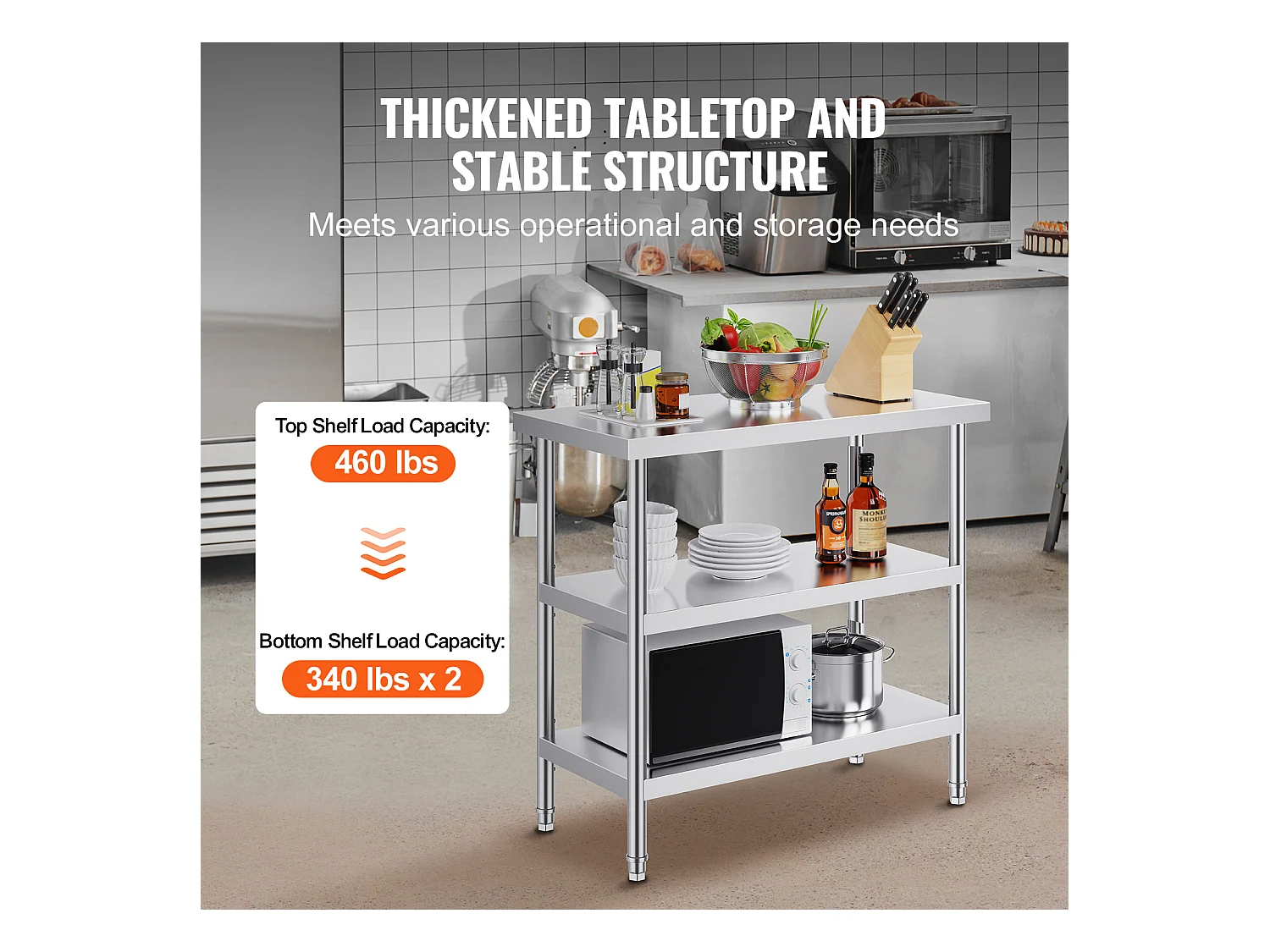 Table de Travail SucceBuy Table de Préparation des Aliments en Acier Inoxydable 45.7 x 91.4 cm pour Cuisine Table de Travail Commerciale