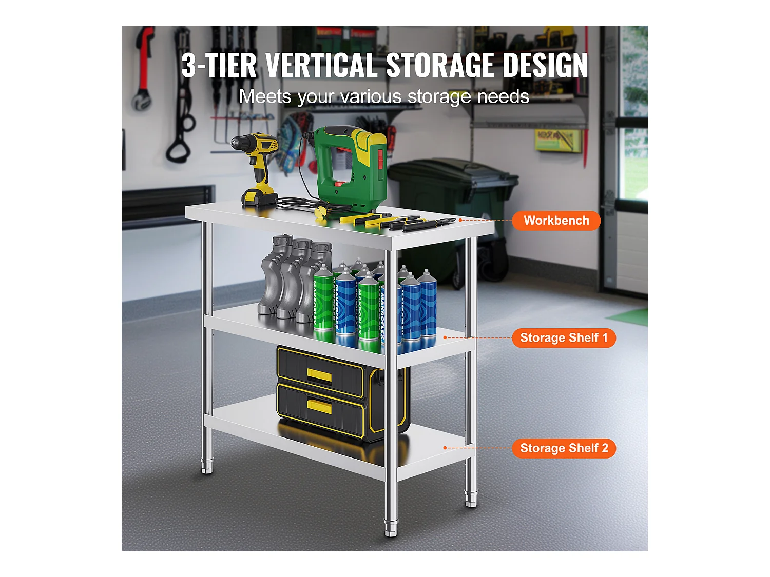 Table de Travail SucceBuy Table de Préparation des Aliments en Acier Inoxydable 45.7 x 91.4 cm pour Cuisine Table de Travail Commerciale