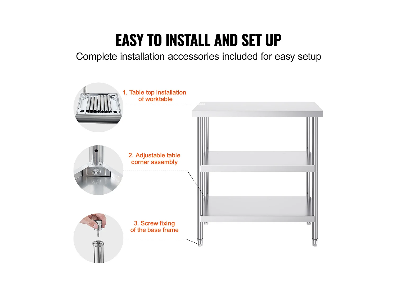 Table de Travail SucceBuy Table de Préparation des Aliments en Acier Inoxydable 45.7 x 91.4 cm pour Cuisine Table de Travail Commerciale