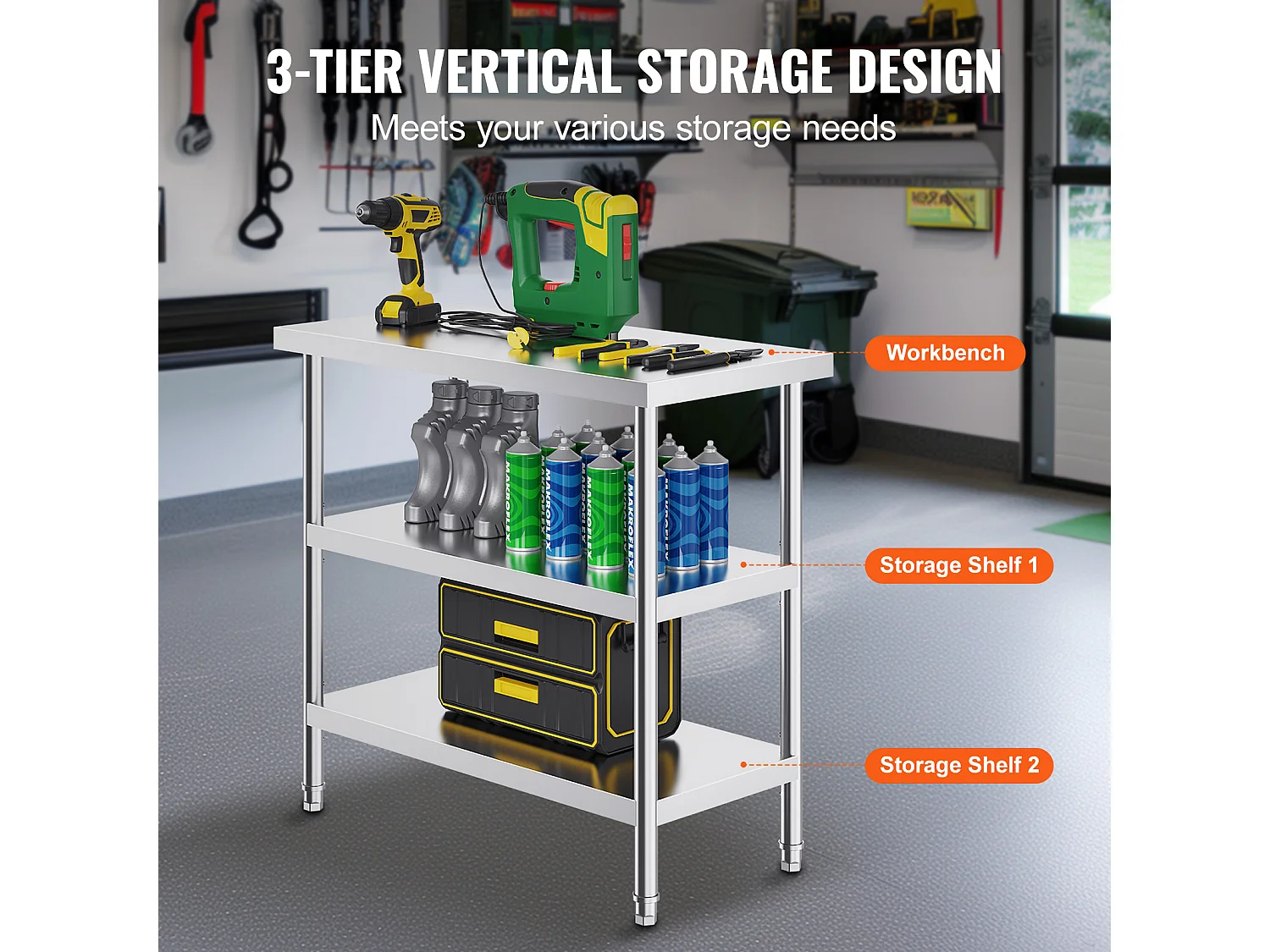 Tavolo da Lavoro SucceBuy Tavolo da Lavoro in Acciaio Inox 45.7 x 91.4 cm per Cucina, Tavolo da Lavoro Professionale