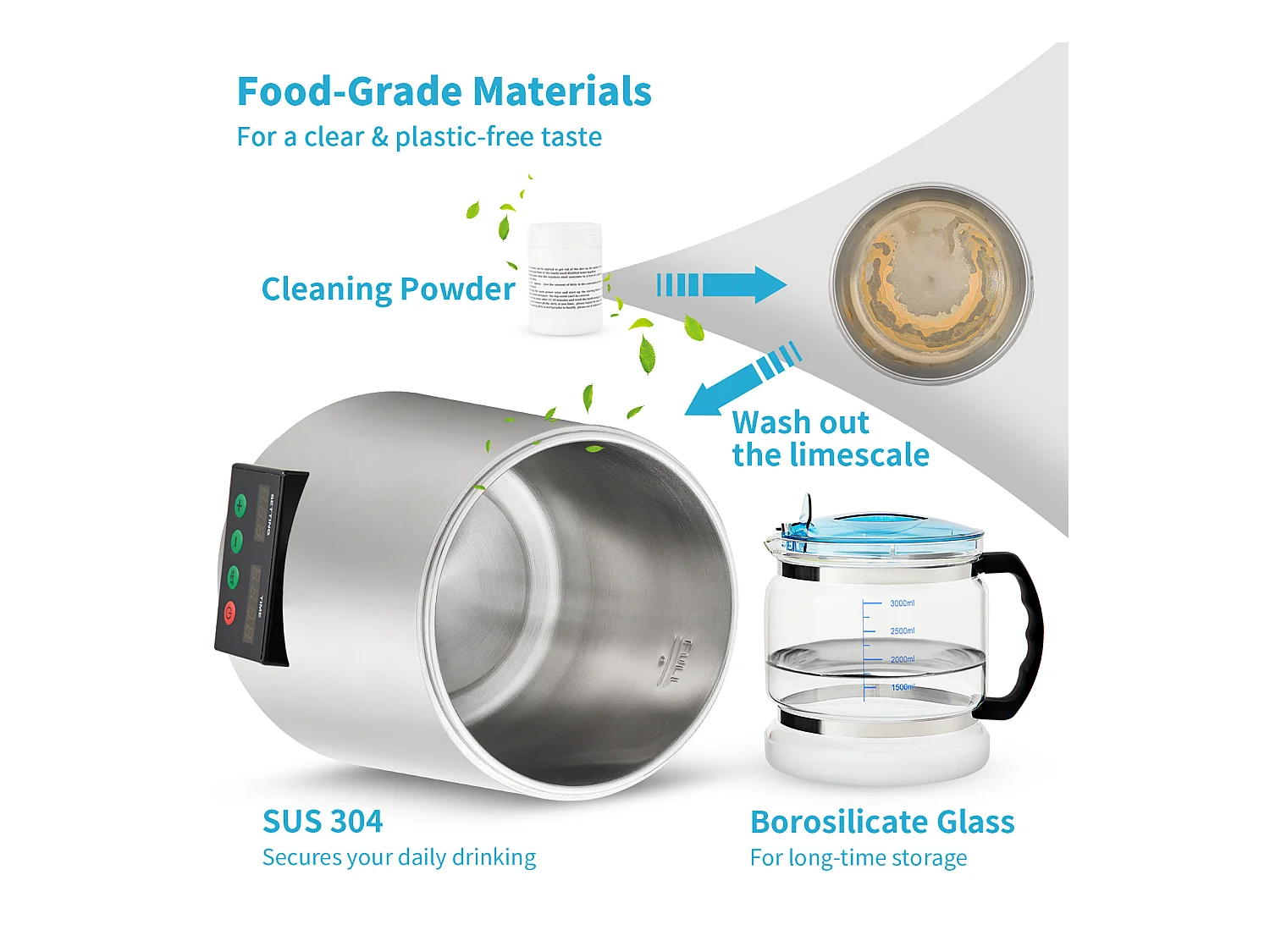 Distillateur d'eau domestique de 4 L SucceBuy, Machine à eau Distillée 1L/H avec Affichage de la Température, Solution de purification compacte, Argent