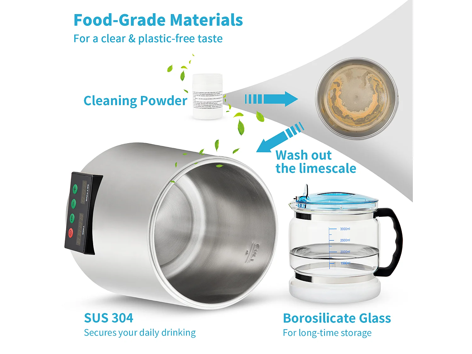 Distillateur d'eau domestique de 4 L SucceBuy, Machine à eau Distillée 1L/H avec Affichage de la Température, Solution de purification compacte, Argent