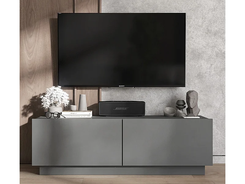 Meuble TV avec 2 portes - corps Graphite mat, façades Graphite mat - 120 cm, sur socle