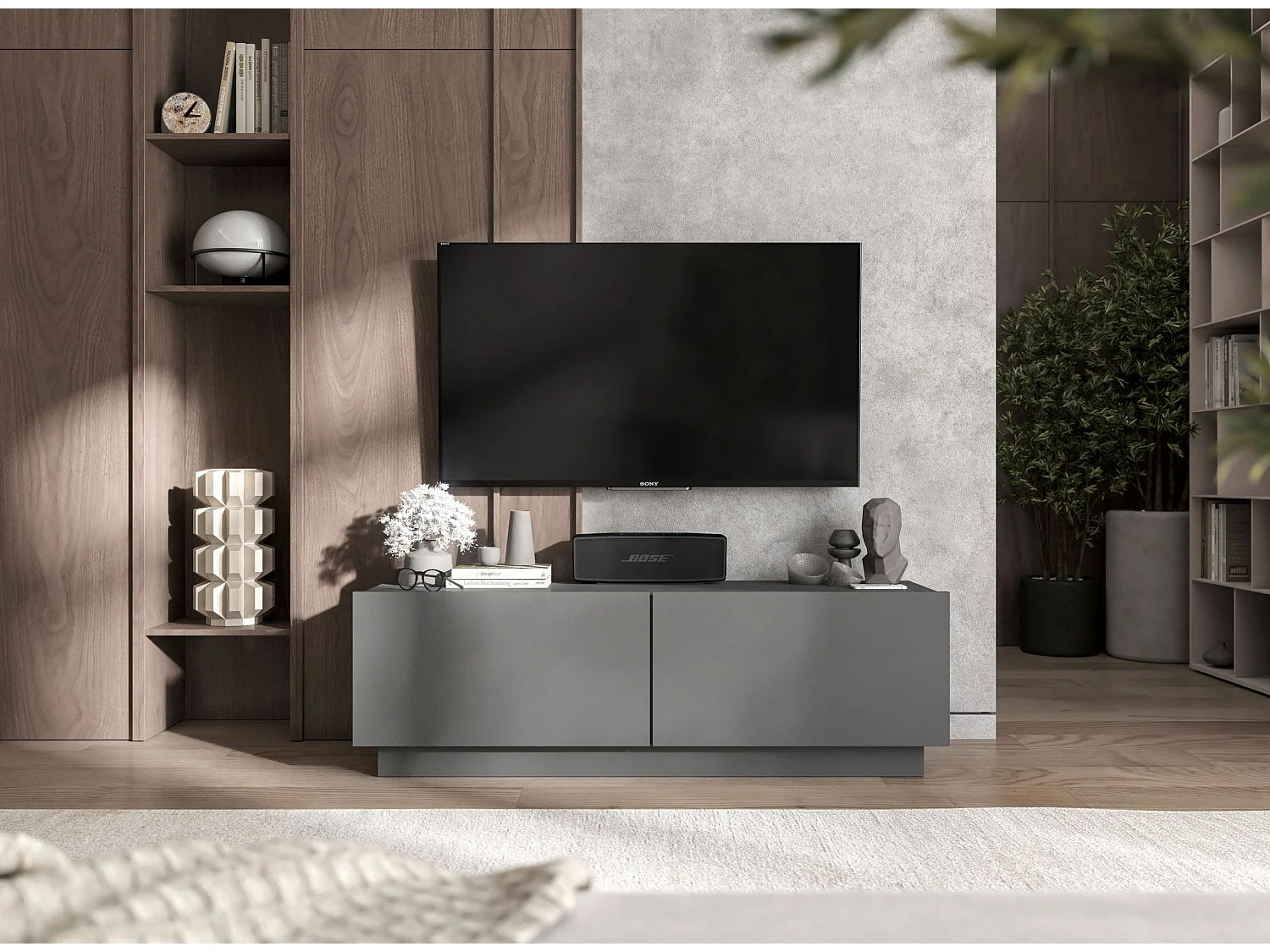 Móvel de TV com 2 portas - корпус grafite mate, frentes grafite mate - 120 cm, sobre base