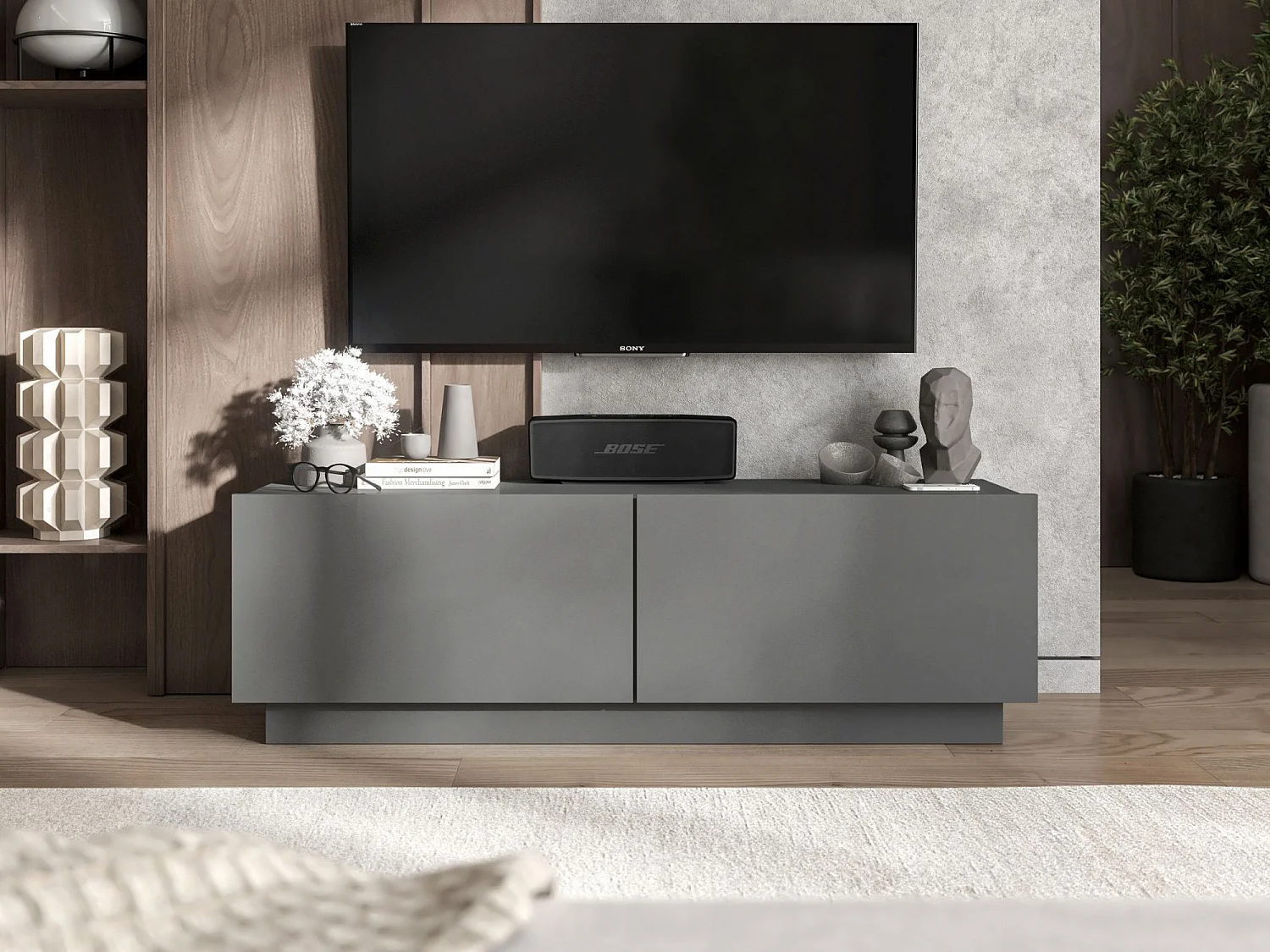Móvel de TV com 2 portas - корпус grafite mate, frentes grafite mate - 120 cm, sobre base