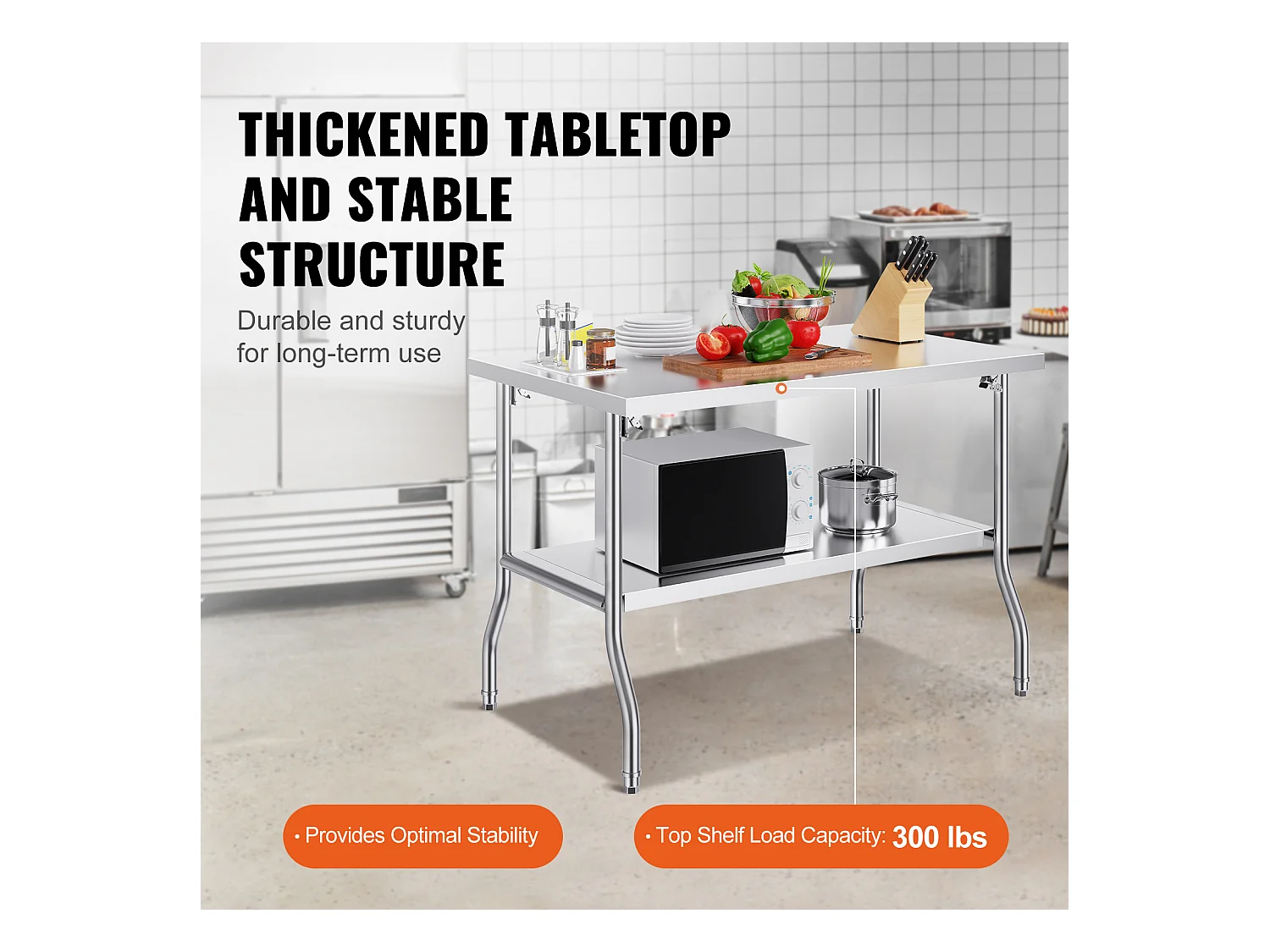 Mesa de Trabalho Cozinha SucceBuy, 122 x 76,2 cm, Mesa de Preparação Comercial Plegável, para Cozinha em Casa, Restaurante, Garagem