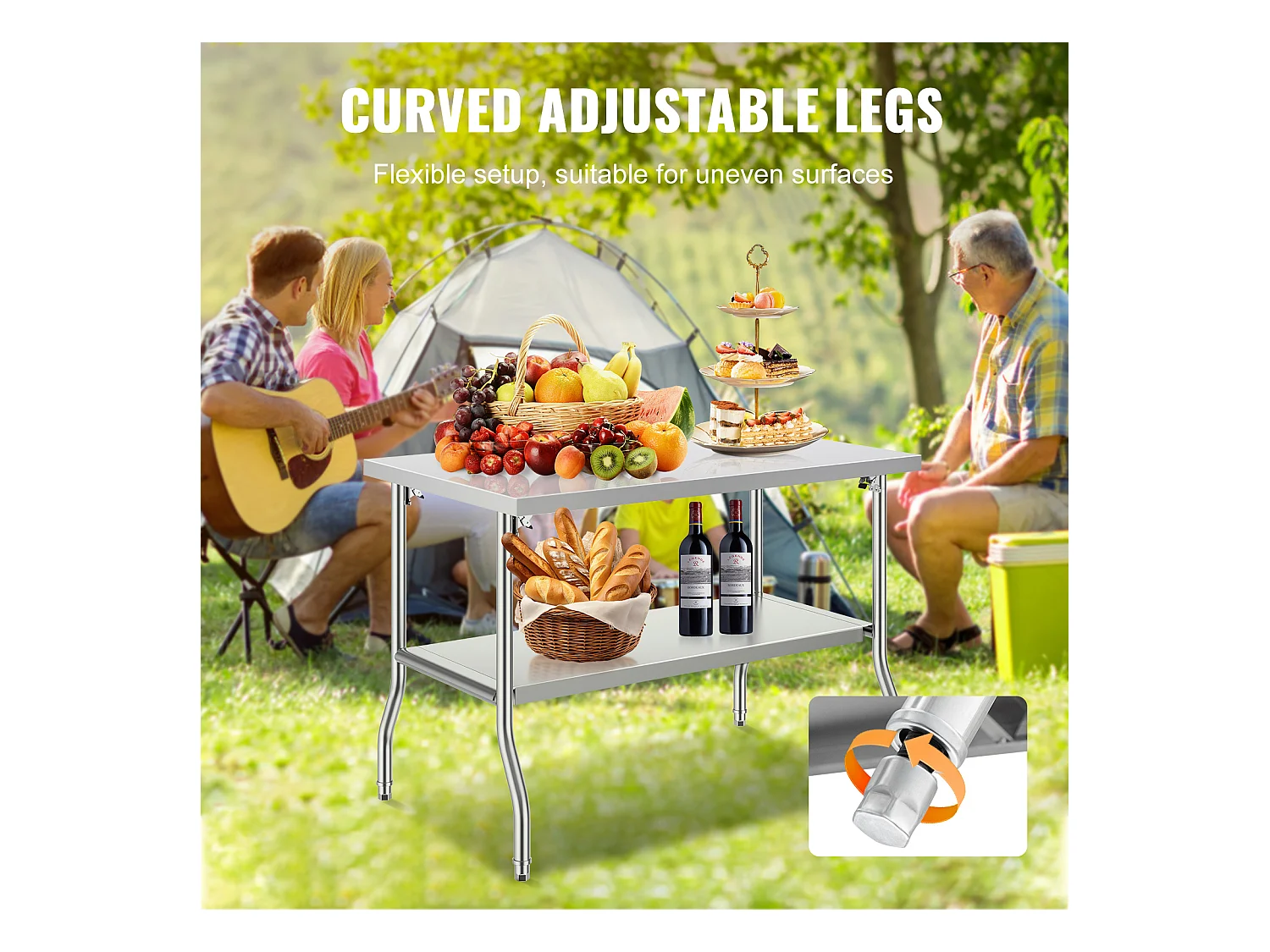 Mesa de Trabalho Cozinha SucceBuy, 122 x 76,2 cm, Mesa de Preparação Comercial Plegável, para Cozinha em Casa, Restaurante, Garagem