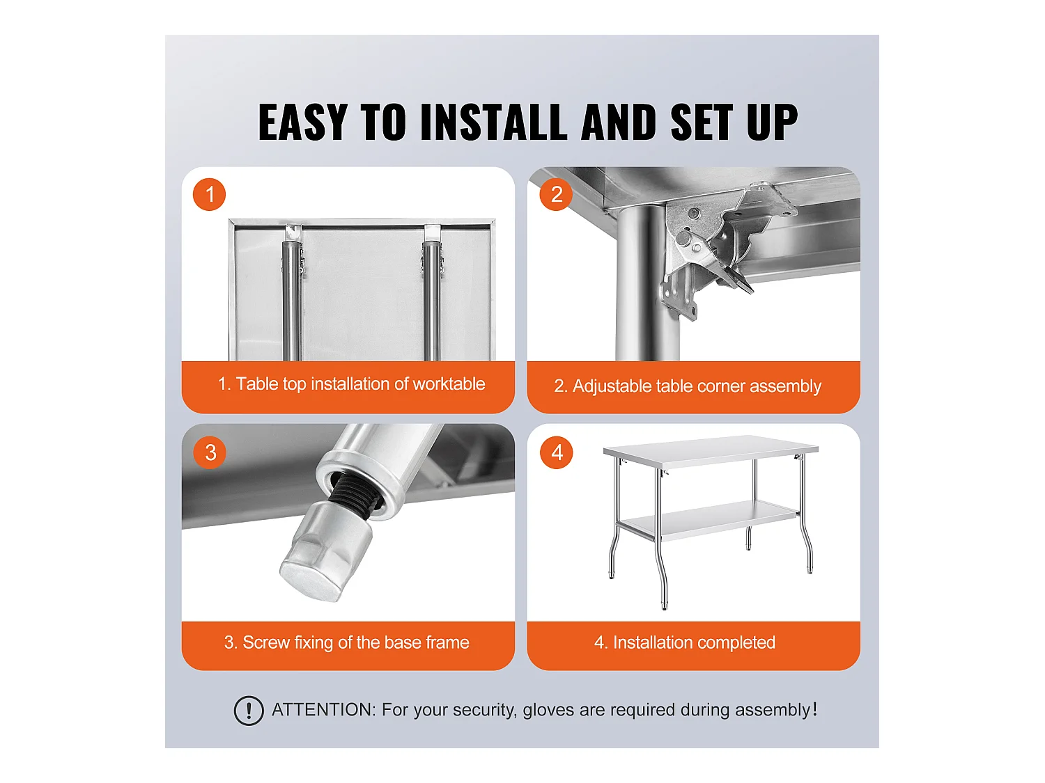 Mesa de Trabalho Cozinha SucceBuy, 122 x 76,2 cm, Mesa de Preparação Comercial Plegável, para Cozinha em Casa, Restaurante, Garagem