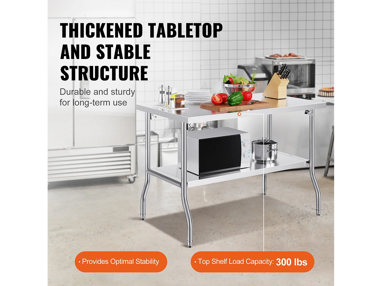 Table de Travail Cuisine SucceBuy, 122 x 76,2 cm, Table de Préparation Commerciale Pliante, pour Cuisine à Domicile, Restaurant, Garage