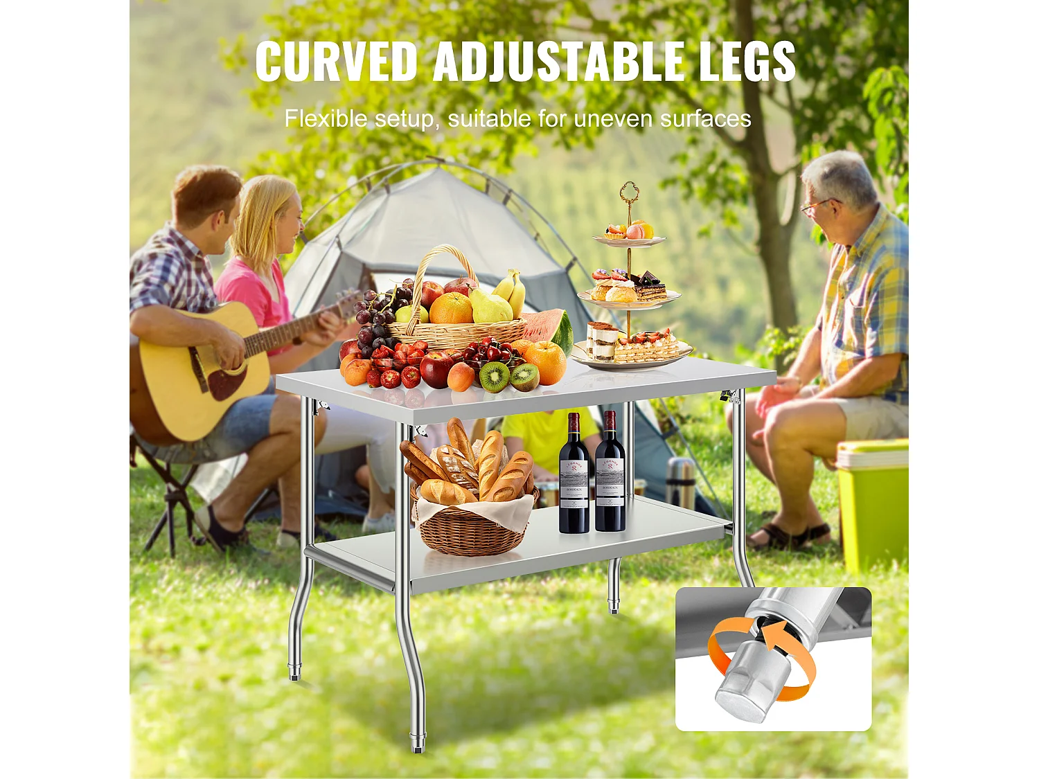 Table de Travail Cuisine SucceBuy, 122 x 76,2 cm, Table de Préparation Commerciale Pliante, pour Cuisine à Domicile, Restaurant, Garage