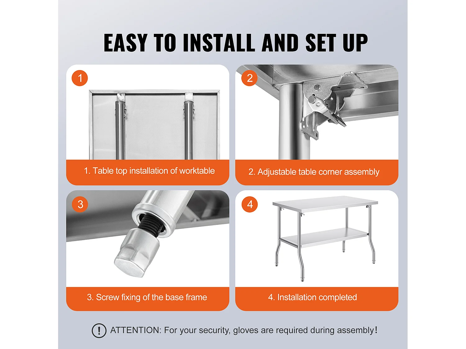 Table de Travail Cuisine SucceBuy, 122 x 76,2 cm, Table de Préparation Commerciale Pliante, pour Cuisine à Domicile, Restaurant, Garage