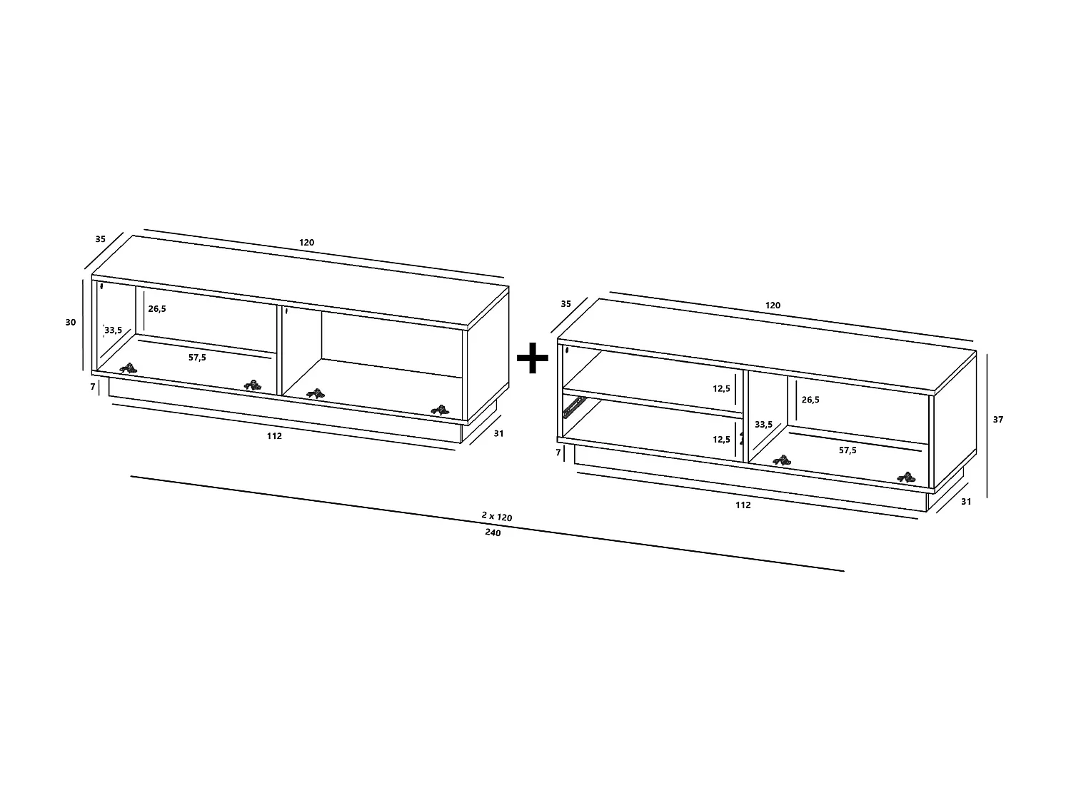 Meuble TV avec 3 portes et niche, tiroir - corps Artisan Chêne mat, façades Artisan Chêne mat - 240 cm, sur socle