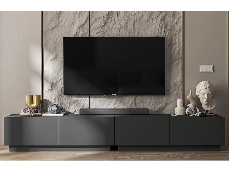 Meuble TV avec 4 portes - corps Graphite mat, façades Graphite mat - 240 cm, sur socle