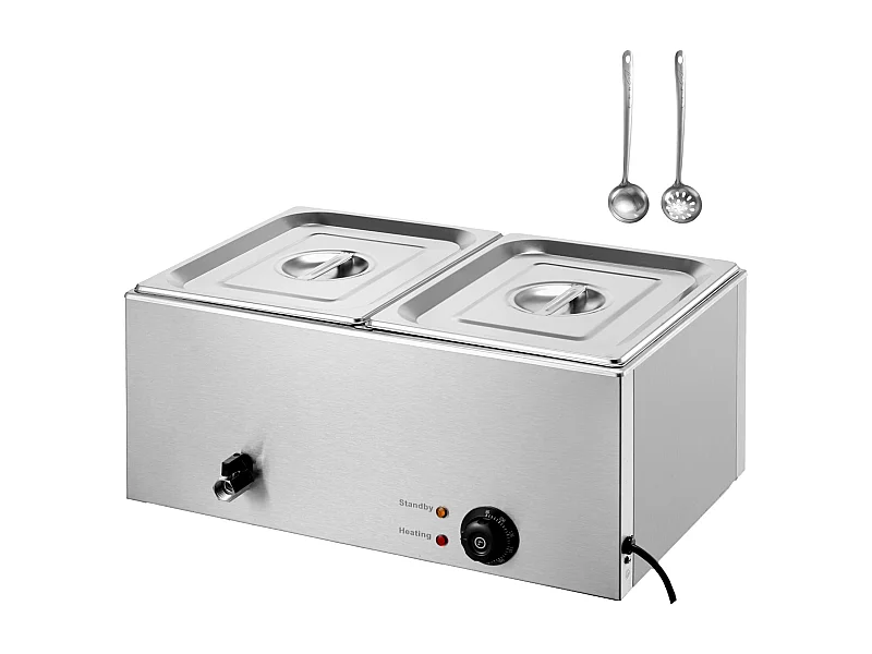 Profesjonalny Podgrzewacz do Potraw SucceBuy na 2 Płyty 17L 1200 W, Stal Nierdzewna, Regulowana Temperatura, dla Buffetu Restauracyjnego