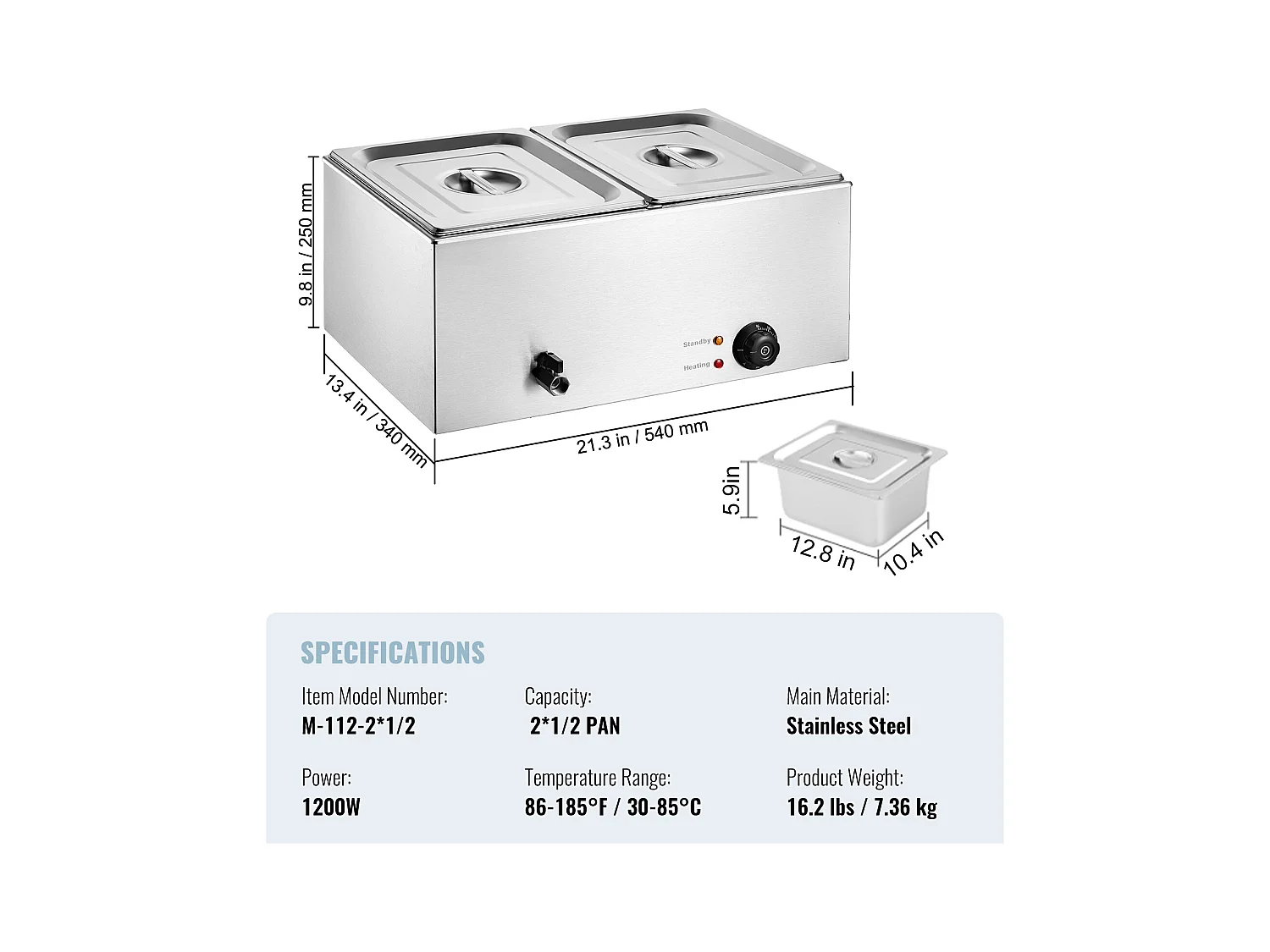 Chauffe-Plats Professionnel SucceBuy à 2 Plaques 17L 1200 W, Acier Inoxydable, Température Réglable, pour Buffet de Restaurant