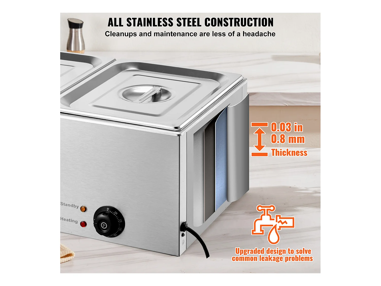 Chauffe-Plats Professionnel SucceBuy à 2 Plaques 17L 1200 W, Acier Inoxydable, Température Réglable, pour Buffet de Restaurant