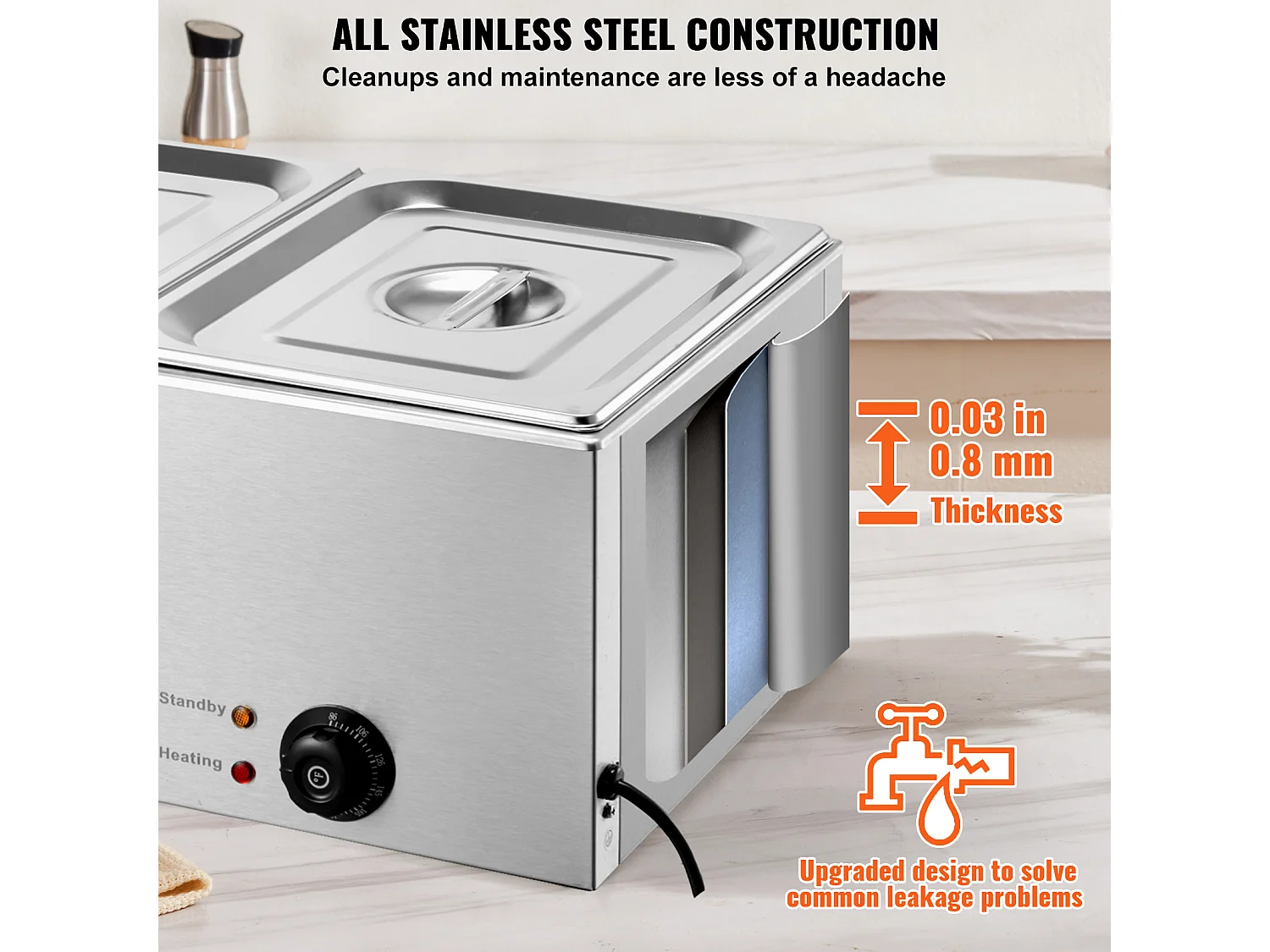 Chauffe-Plats Professionnel SucceBuy à 2 Plaques 17L 1200 W, Acier Inoxydable, Température Réglable, pour Buffet de Restaurant