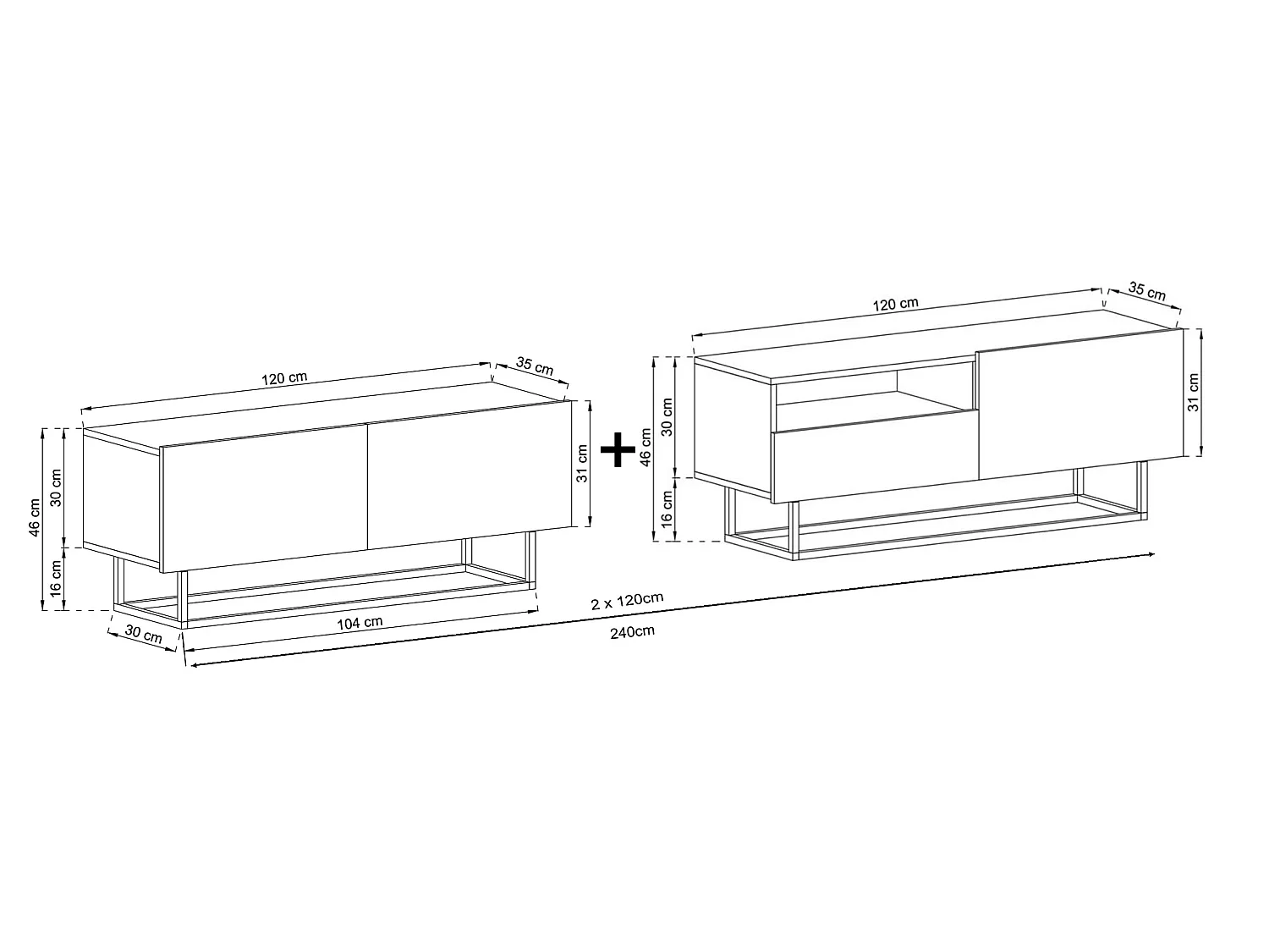 Móvel de TV com 3 portas e nicho, gaveta - corpo Caxemira fosco, frentes Caxemira fosco - 240 cm, estrutura em metal preto
