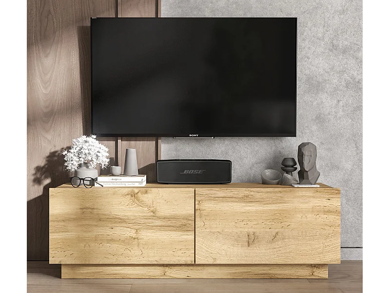 Meuble TV avec 2 portes - corps Chêne artisanal mat, façades Chêne artisanal mat - 120 cm, sur socle