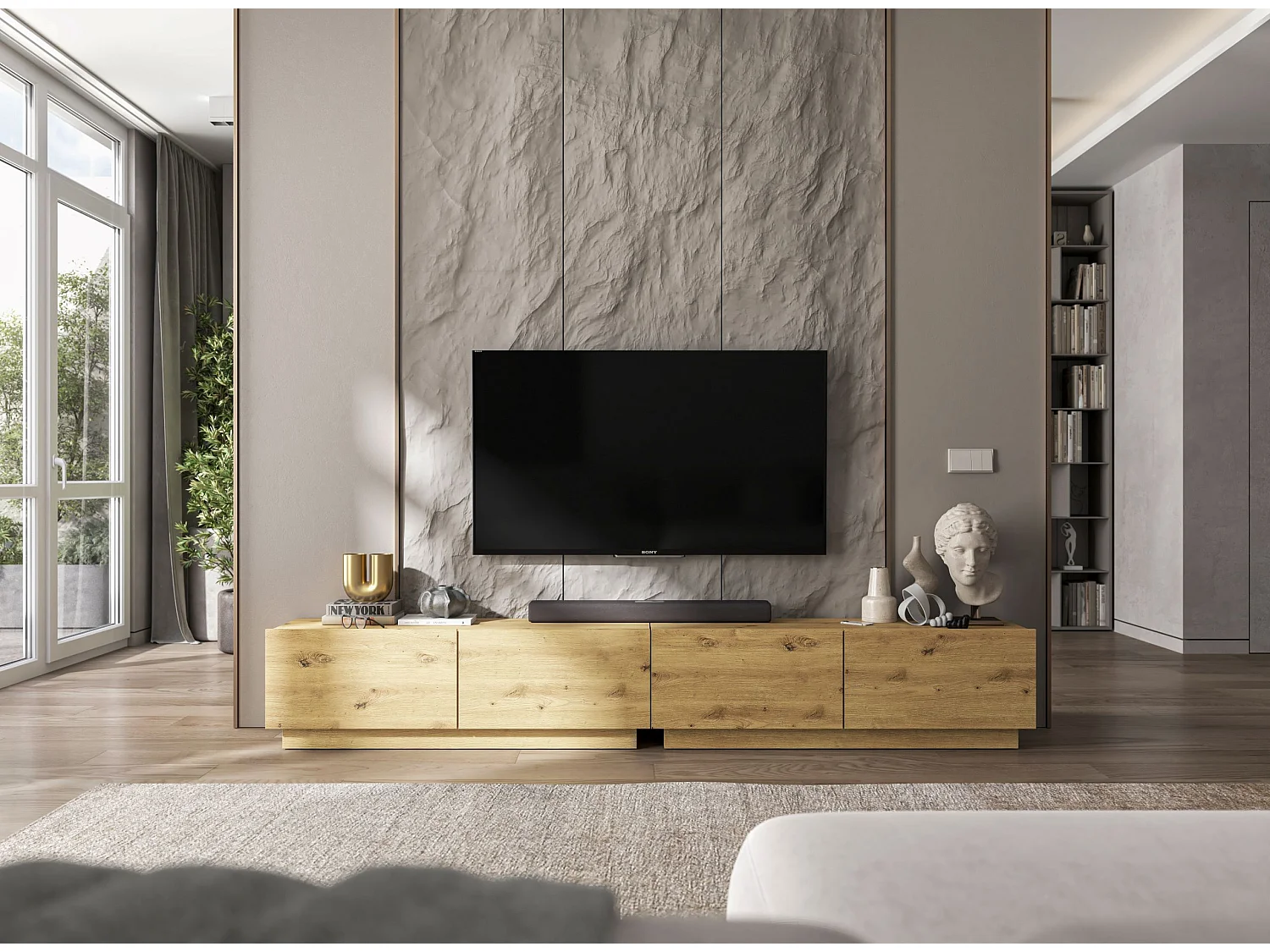 Móvel de TV com 2 portas - корпус carvalho artesanal mate, frentes carvalho artesanal mate - 120 cm, sobre base