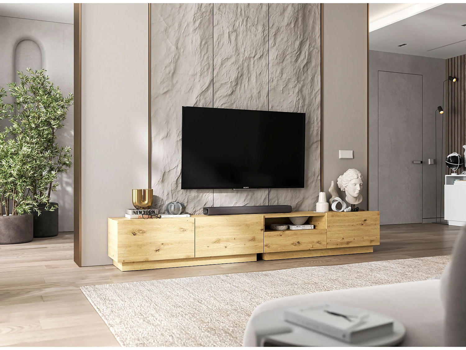 Móvel de TV com 2 portas - корпус carvalho artesanal mate, frentes carvalho artesanal mate - 120 cm, sobre base