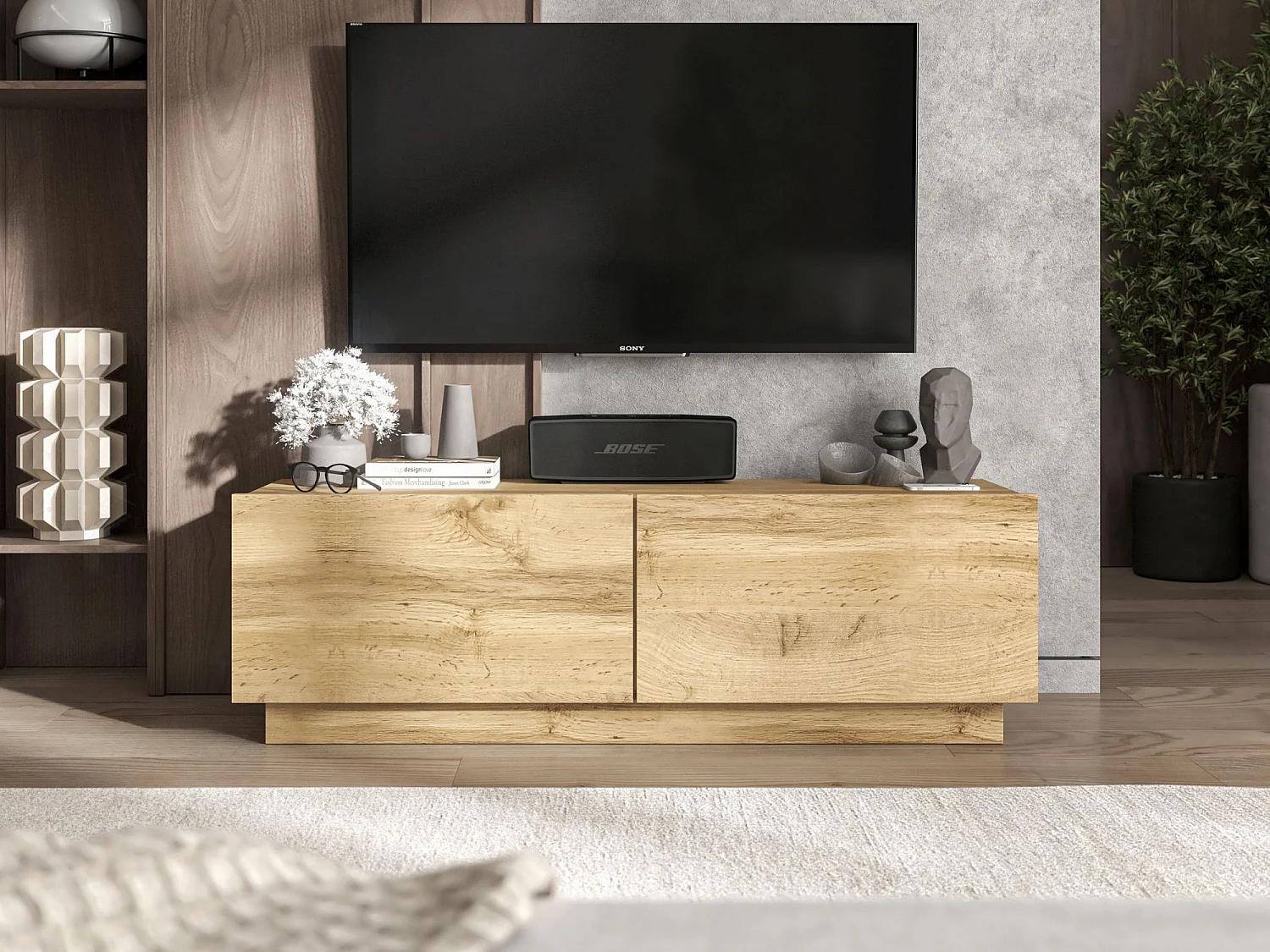 Móvel de TV com 2 portas - корпус carvalho artesanal mate, frentes carvalho artesanal mate - 120 cm, sobre base