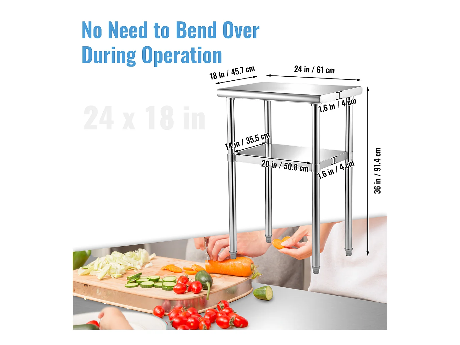Table de Travail en Acier Inoxydable SucceBuy, 61 x 46 x 91cm, Table de Préparation des Aliments Commerciale
