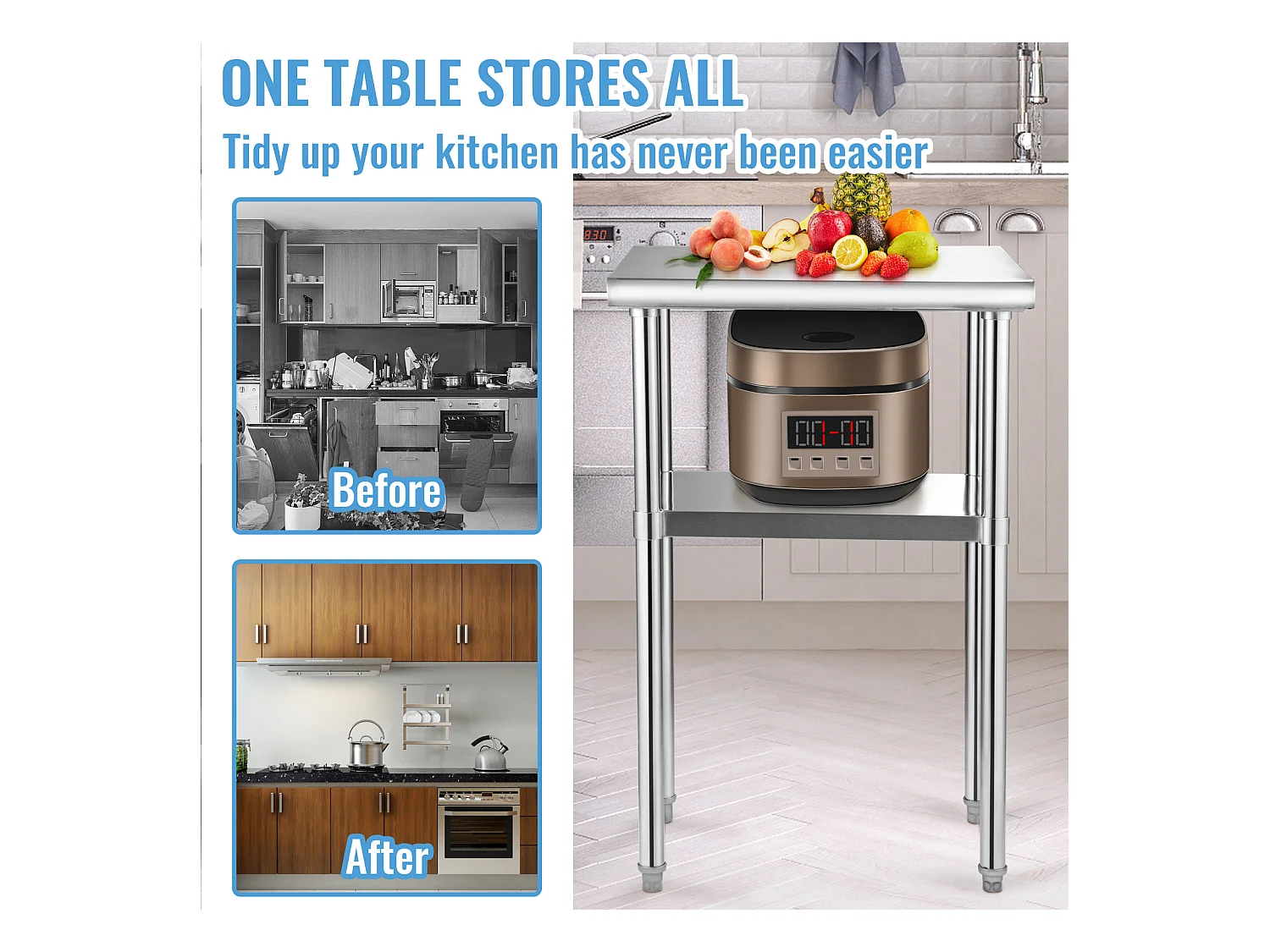 Table de Travail en Acier Inoxydable SucceBuy, 61 x 46 x 91cm, Table de Préparation des Aliments Commerciale