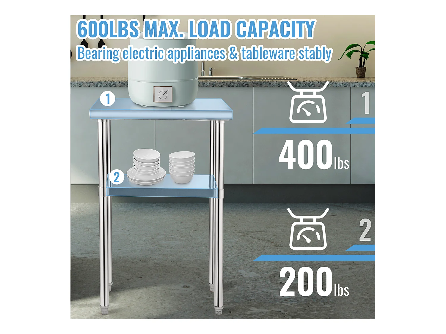 Table de Travail en Acier Inoxydable SucceBuy, 61 x 46 x 91cm, Table de Préparation des Aliments Commerciale