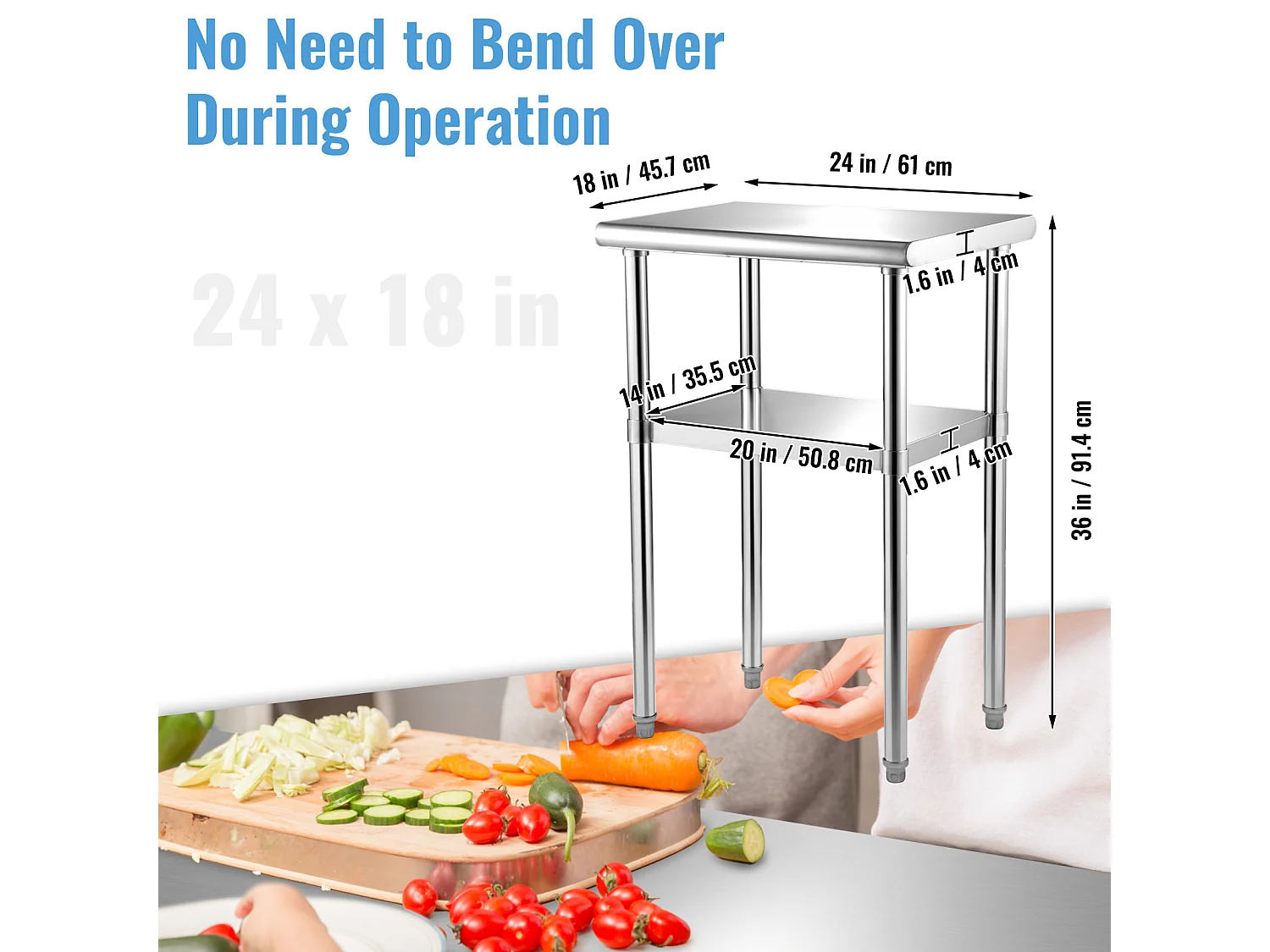 Table de Travail en Acier Inoxydable SucceBuy, 61 x 46 x 91cm, Table de Préparation des Aliments Commerciale