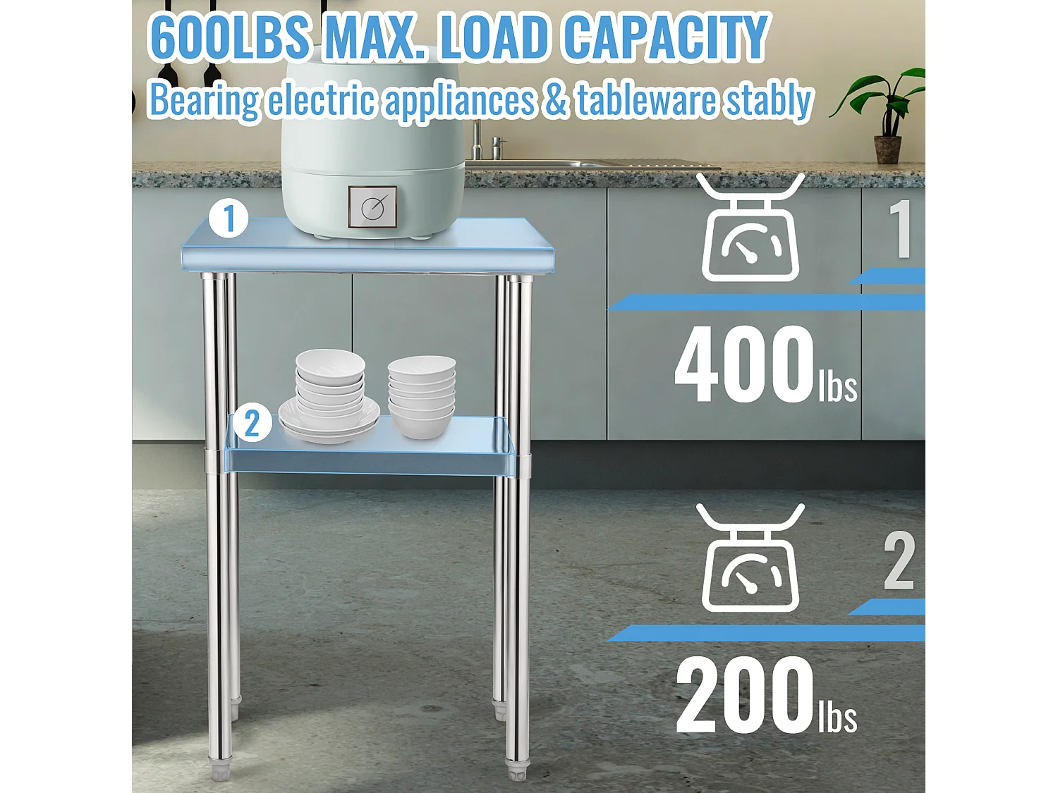 Table de Travail en Acier Inoxydable SucceBuy, 61 x 46 x 91cm, Table de Préparation des Aliments Commerciale