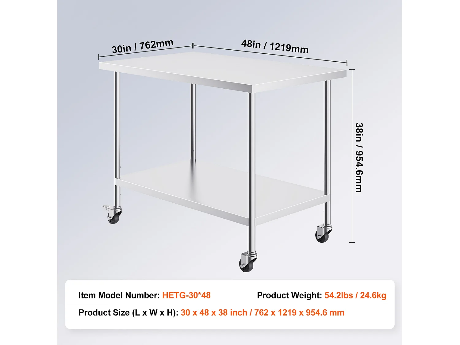 Arbeitstisch SucceBuy Edelstahl-Arbeitstisch (76,2 x 121,92 cm), Gewerblicher Zubereitungstisch mit 4 Rollen