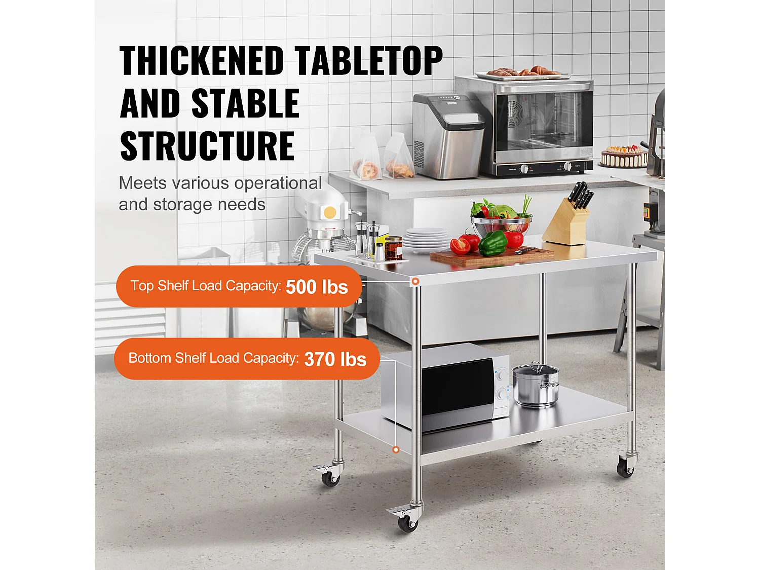 Arbeitstisch SucceBuy Edelstahl-Arbeitstisch (76,2 x 121,92 cm), Gewerblicher Zubereitungstisch mit 4 Rollen