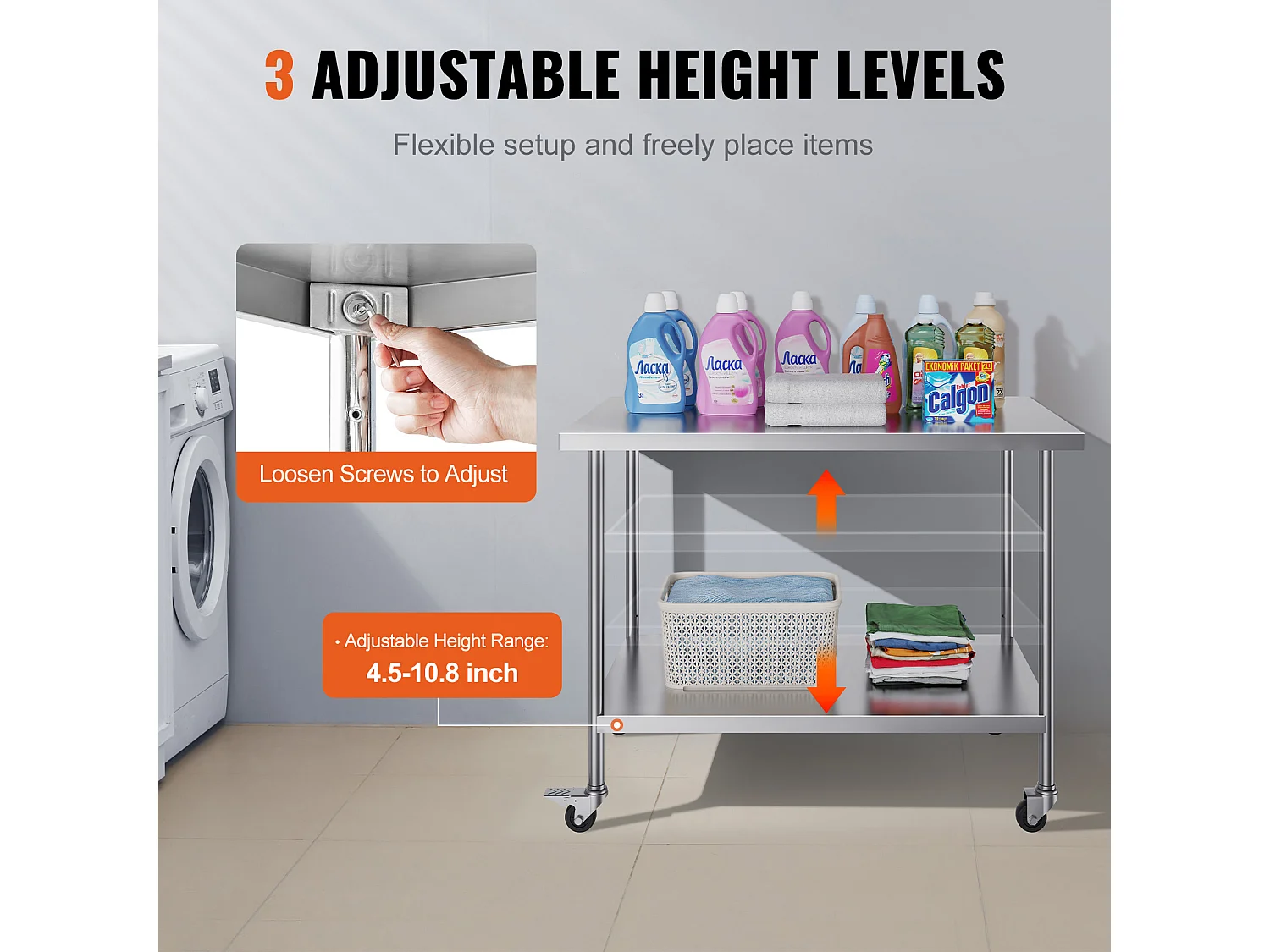 Table de Travail SucceBuy Table de Travail en Acier Inoxydable 76.2 x 121.92 cm Table de Préparation Commerciale avec 4 Roulettes