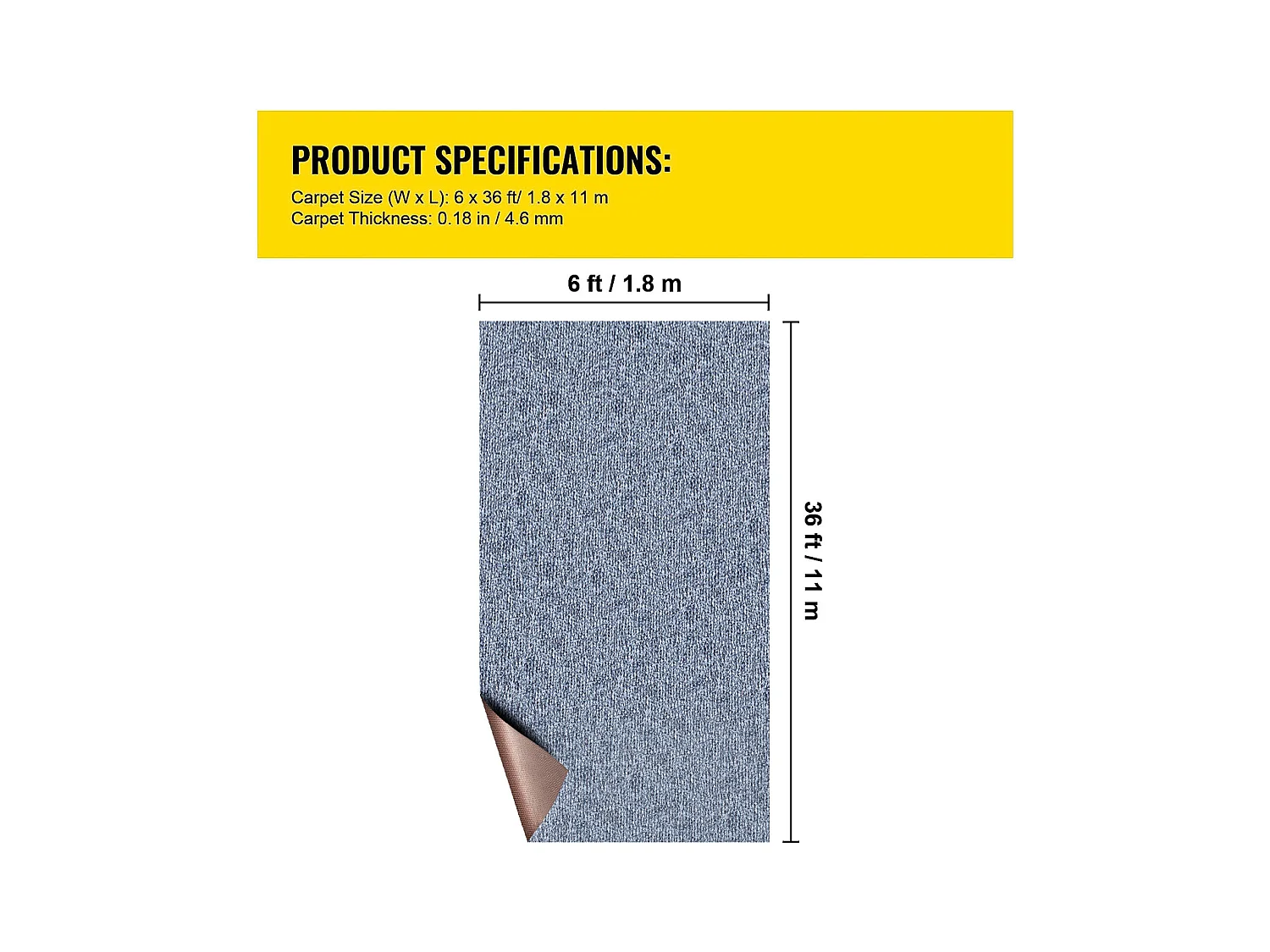 Tapis Extérieur Intérieur SucceBuy, 1,8 x 11,9 m, Tapis Marin Gris, Antidérapant pour Intérieur/Extérieur