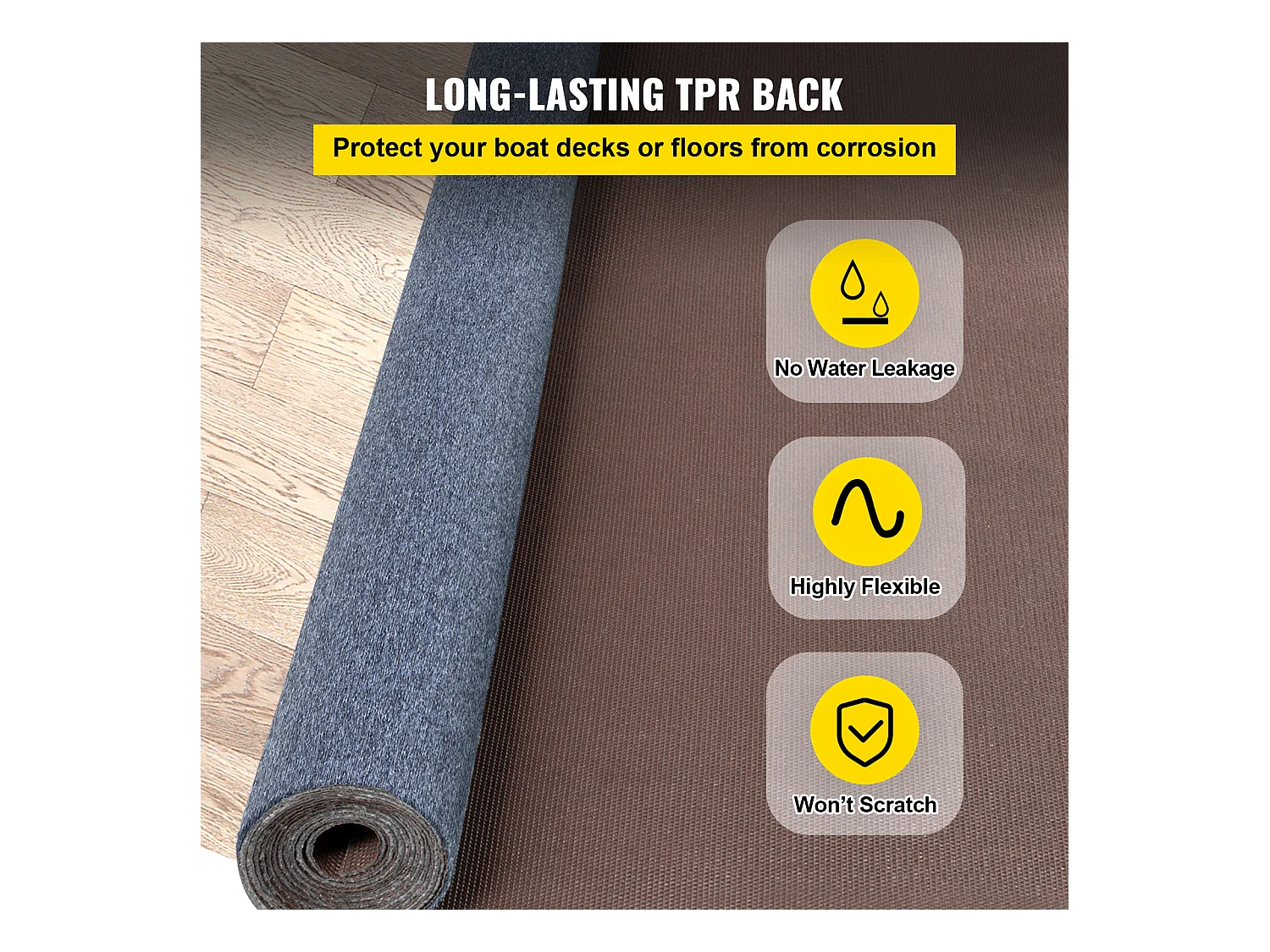 Tapis Extérieur Intérieur SucceBuy, 1,8 x 11,9 m, Tapis Marin Gris, Antidérapant pour Intérieur/Extérieur